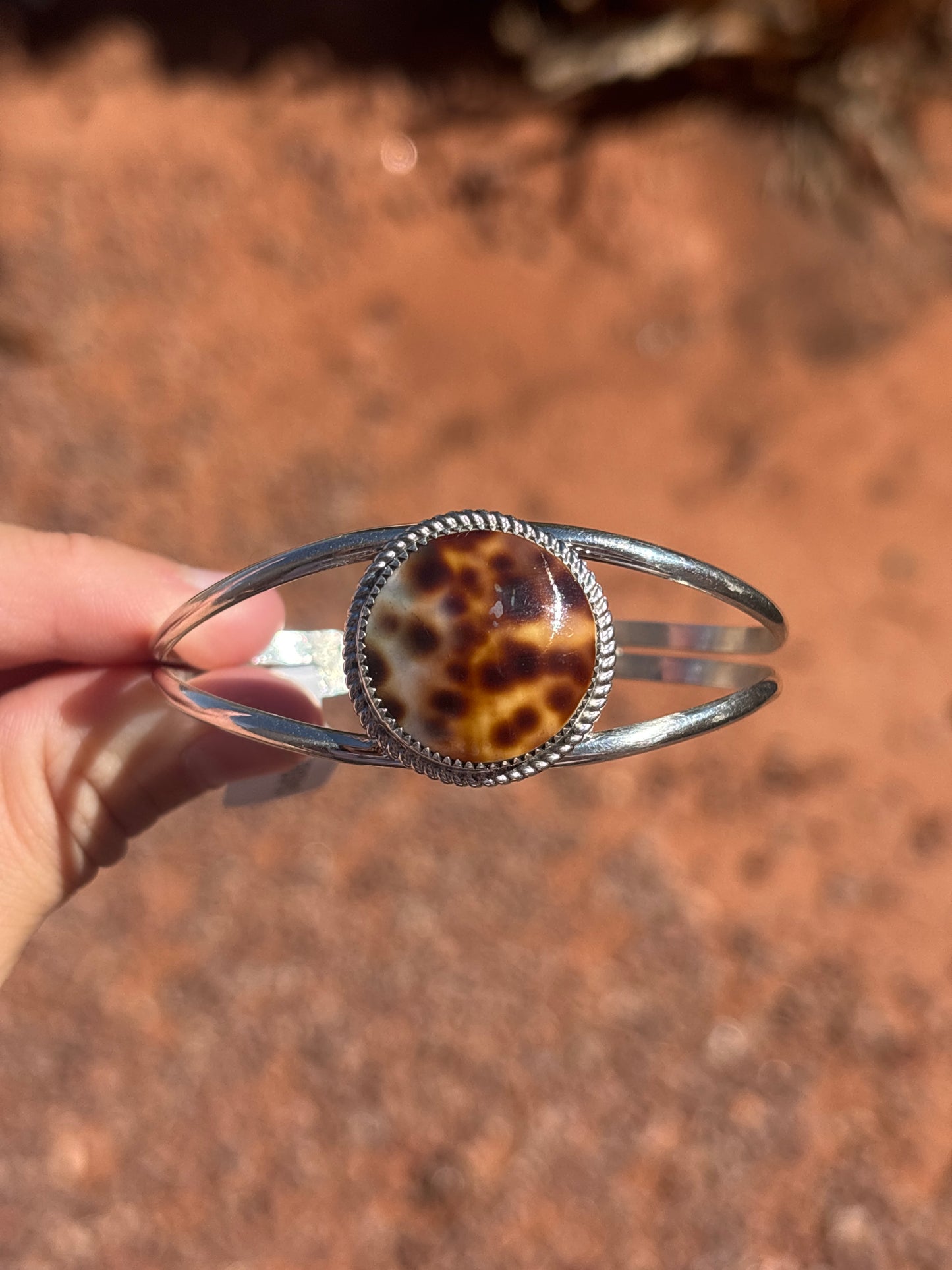 Native American, Handmade, Cowrie & Sterling Silver Cuff