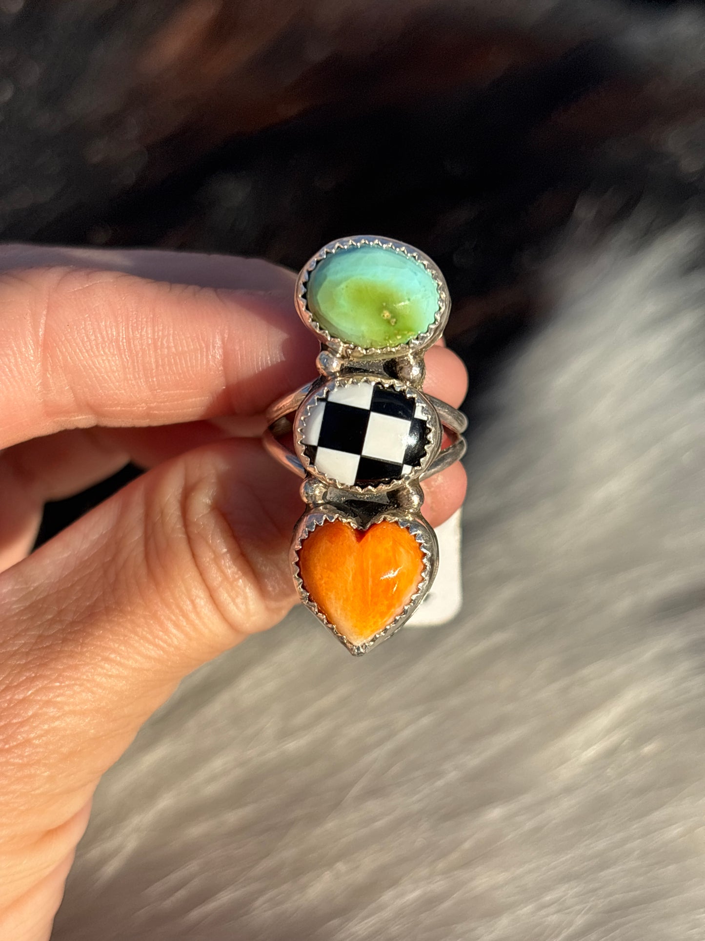 Native American, Hand-Made, Multi-stone & Sterling Silver Ring
