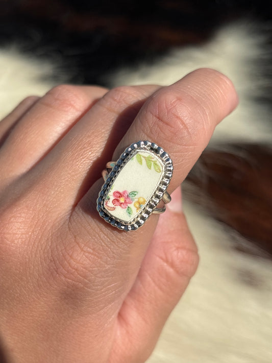 Native American, Hand-Made, Porcelain & Sterling Silver Ring