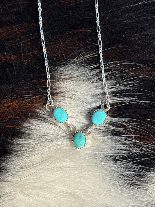 Native American, Hand-Made, Turquoise & Sterling Silver Necklace