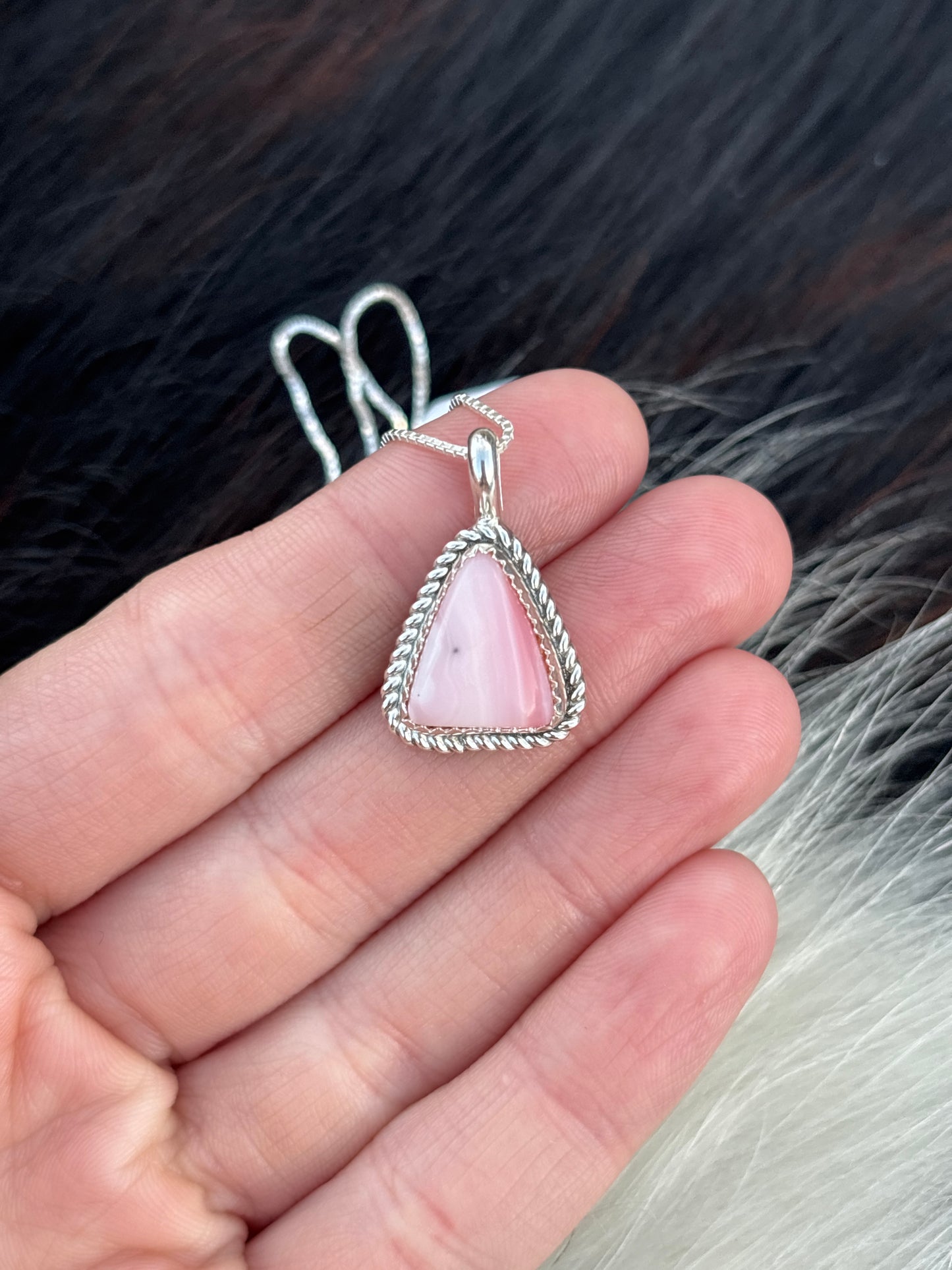 Native American, Hand-Made, Pink Opal & Sterling Silver Necklace