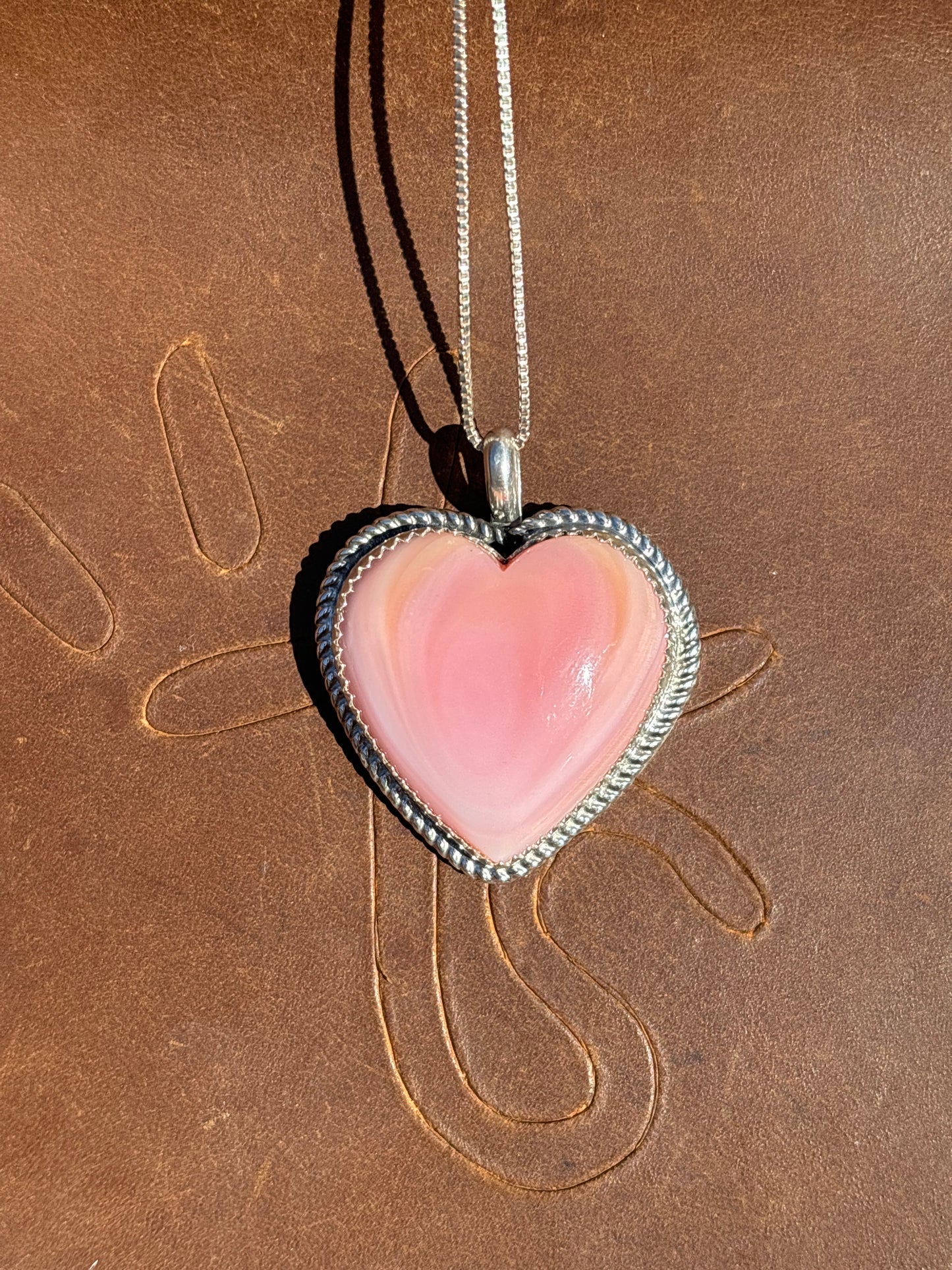 Native American, Hand-Made, Pink Conch & Sterling Silver Heart Necklace