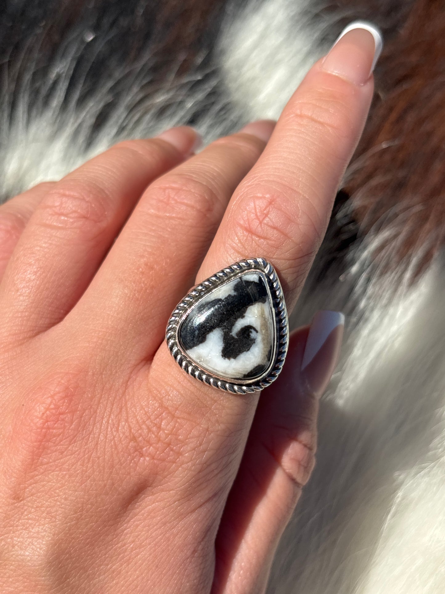 Native American, Hand-Made, Zebra Jasper & Sterling Silver Ring