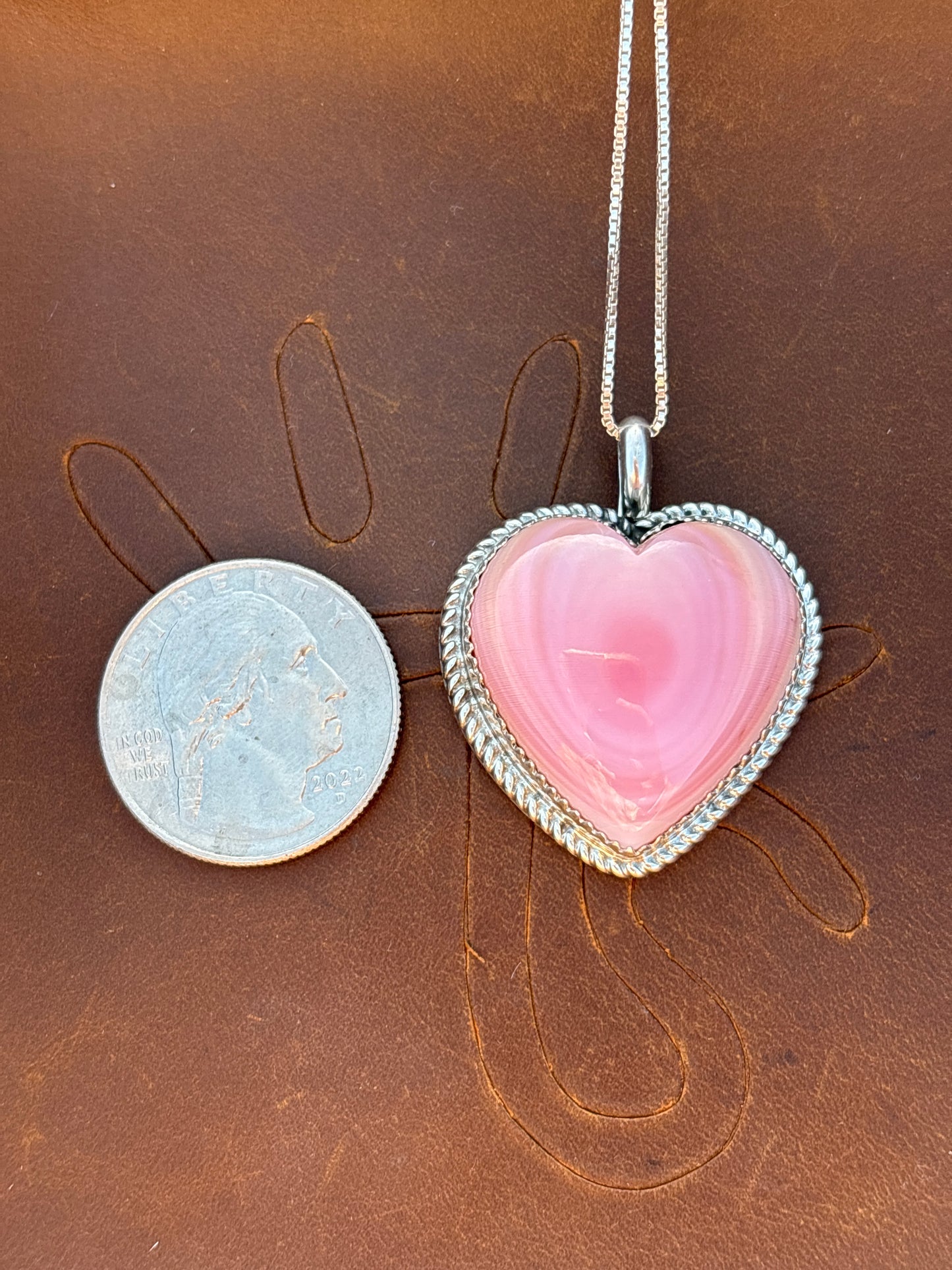 Native American, Hand-Made, Pink Conch & Sterling Silver Heart Necklace