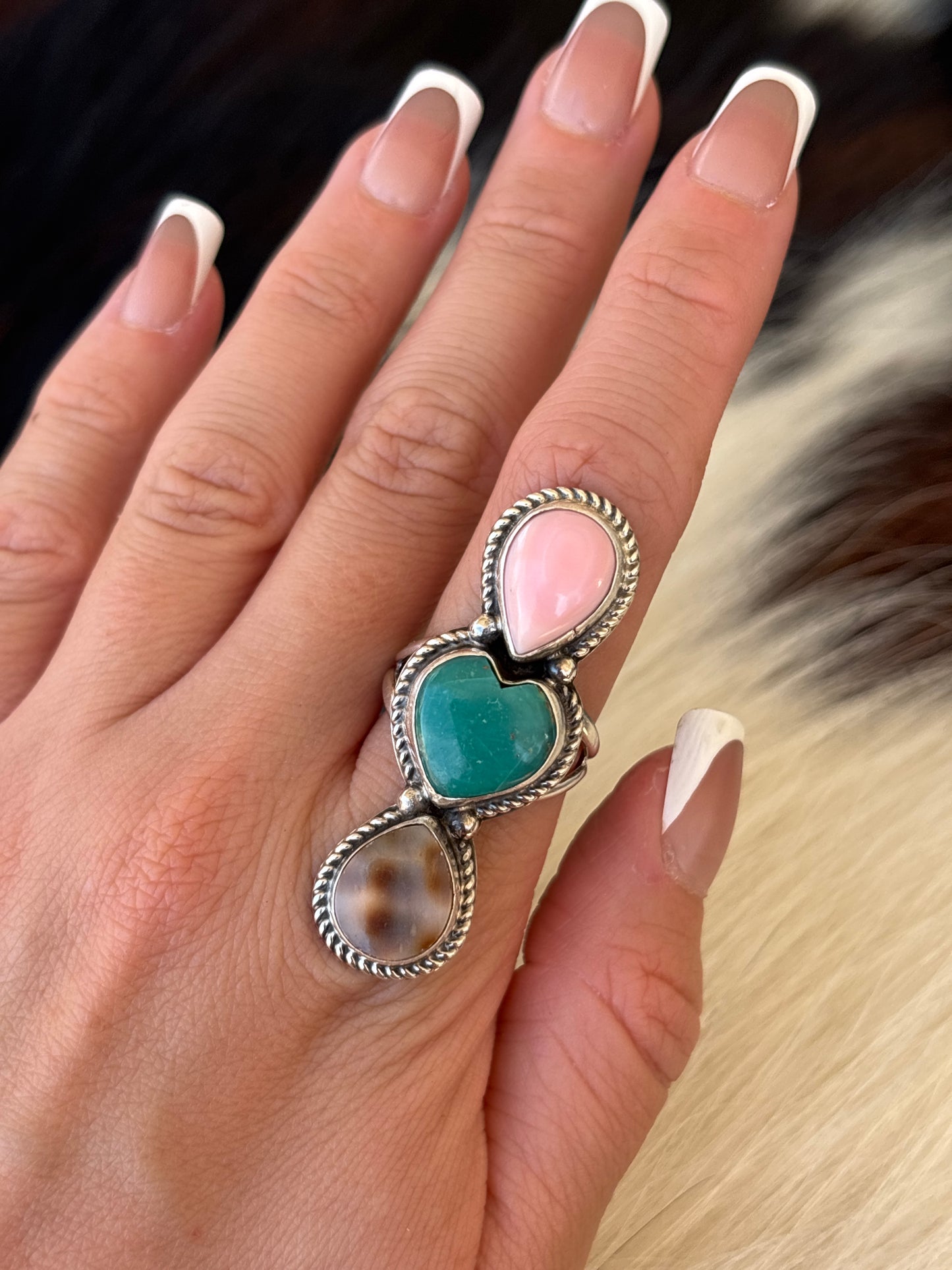 Native American, Hand-Made, Multi-stone & Sterling Silver Ring