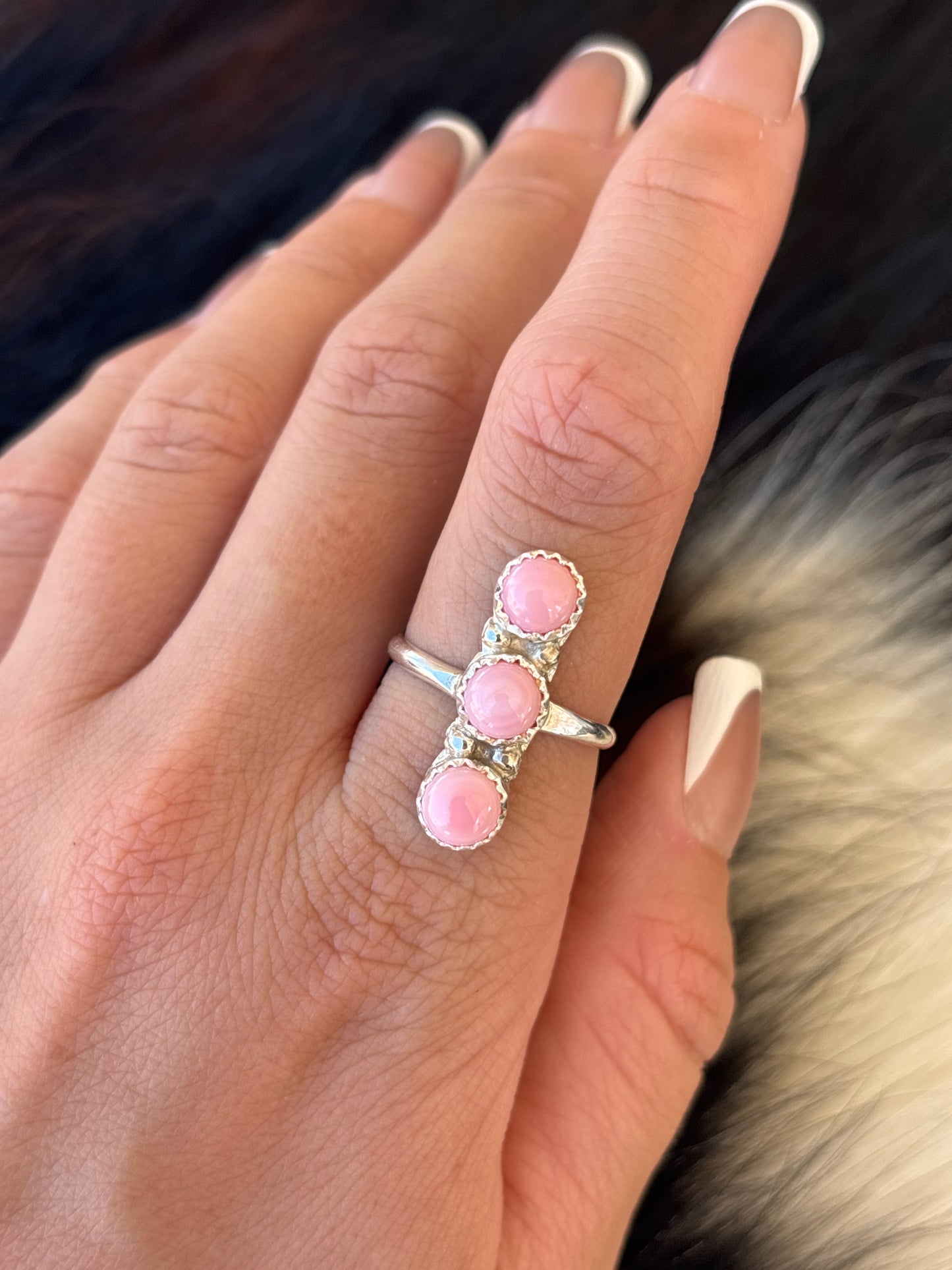 Native American, Hand-Made, Pink Conch & Sterling Silver Ring