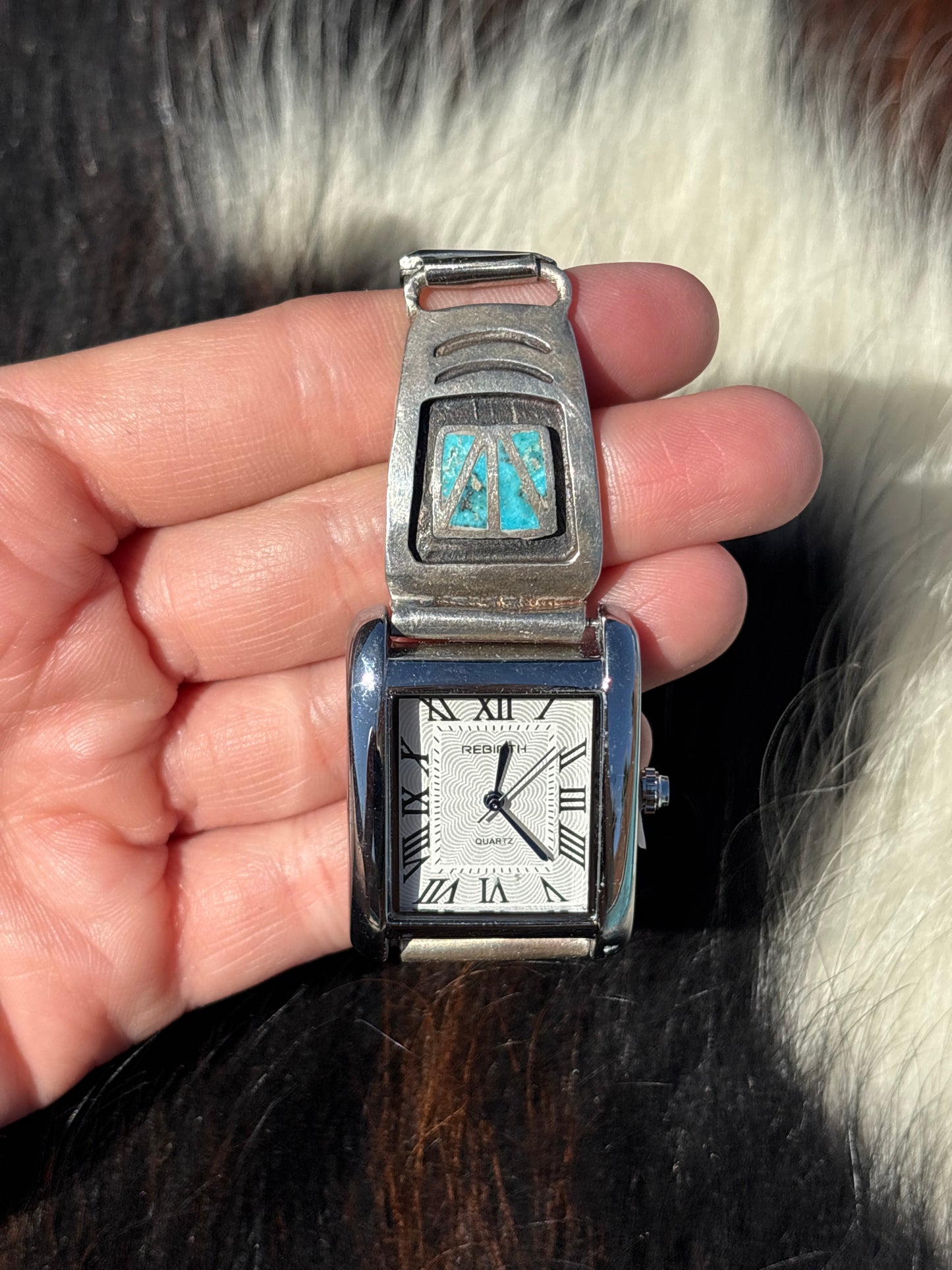 Mens Native American, Handmade, Turquoise & Sterling Silver Watch