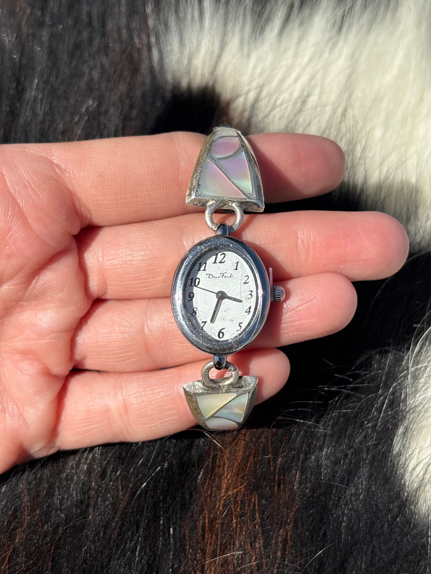 Vintage Native American, Handmade, M.O.P & Sterling Silver Watch