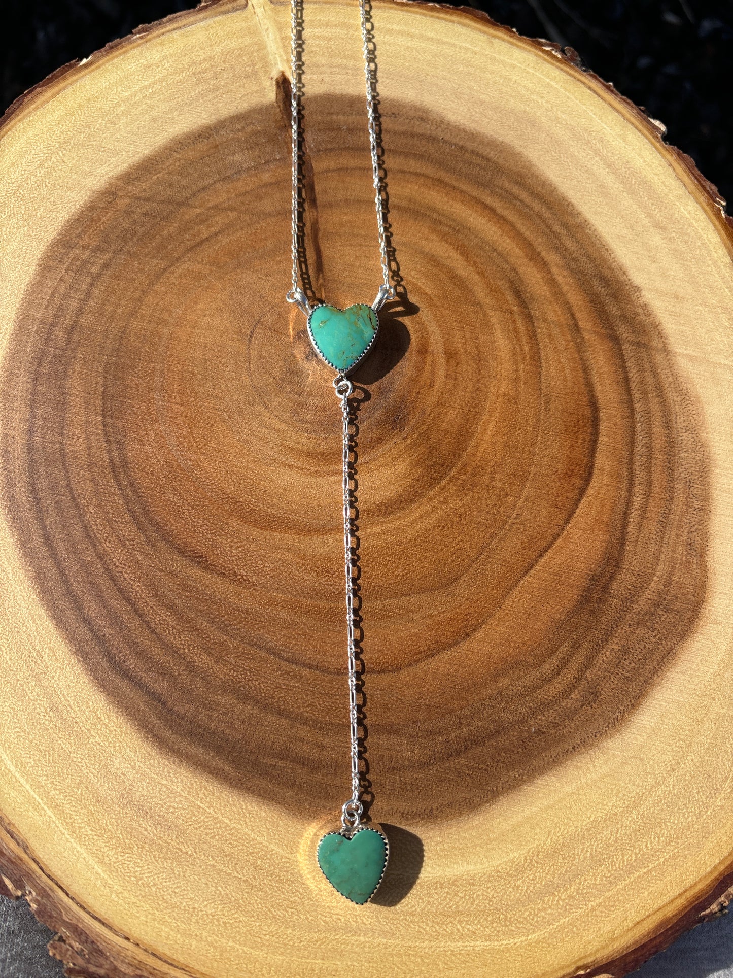 Native American, Hand-Made, Turquoise & Sterling Silver Lariat Heart Necklace