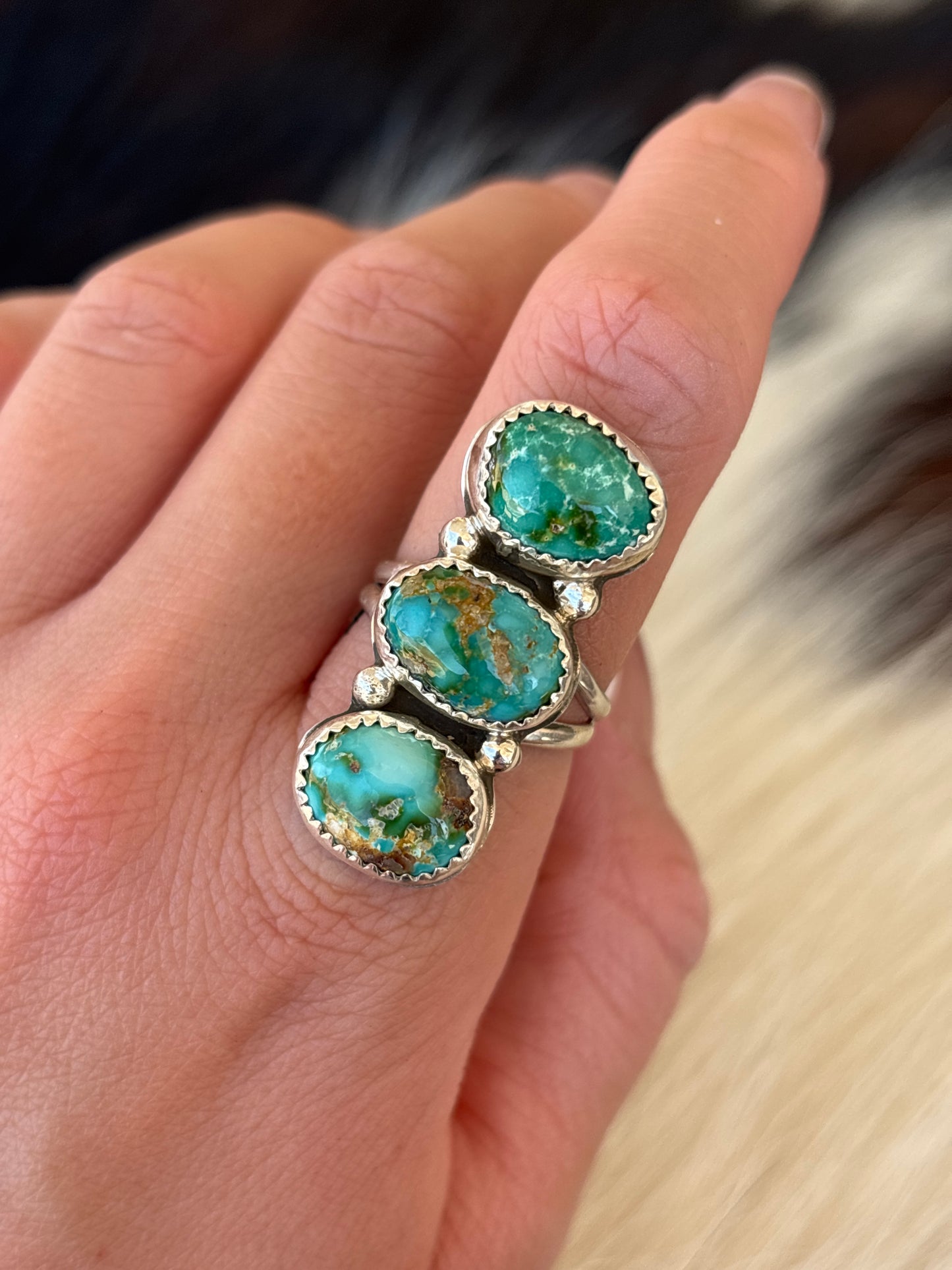 Native American, Hand-Made, Sonoran Gold Turquoise & Sterling Silver Ring