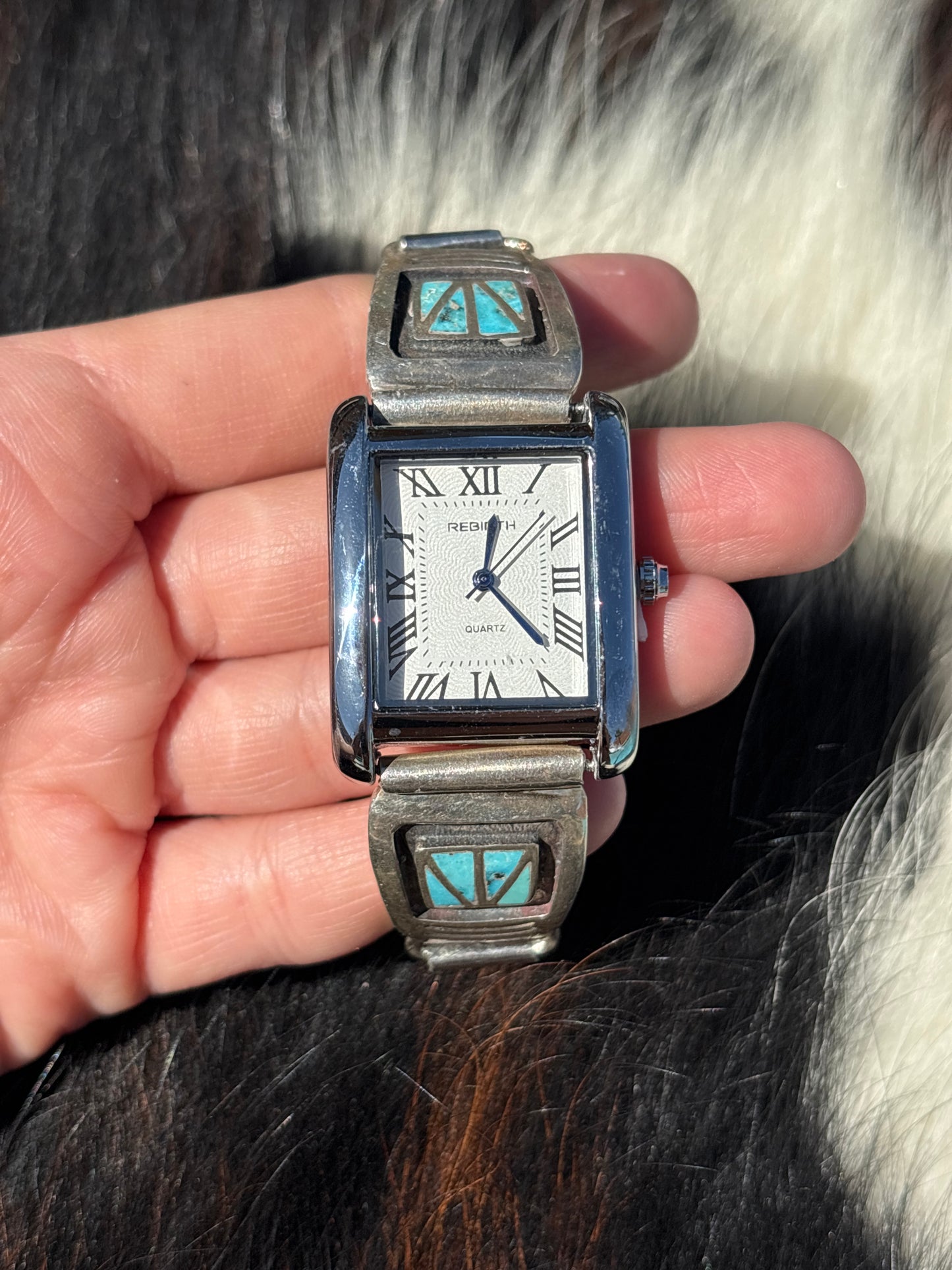 Mens Native American, Handmade, Turquoise & Sterling Silver Watch