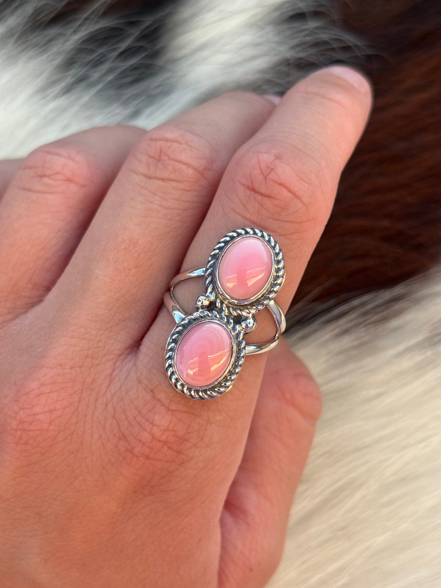 Native American, Hand-Made, Pink Conch & Sterling Silver Ring