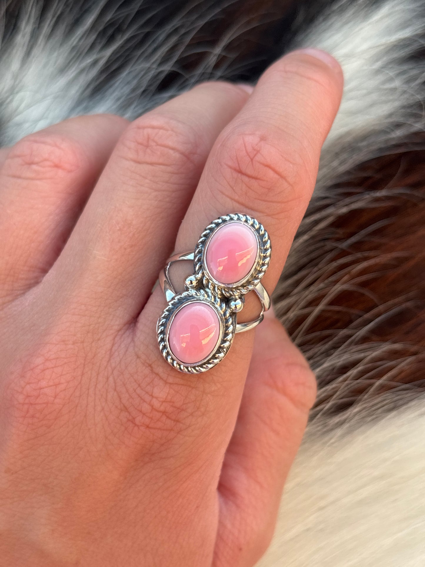 Native American, Hand-Made, Pink Conch & Sterling Silver Ring