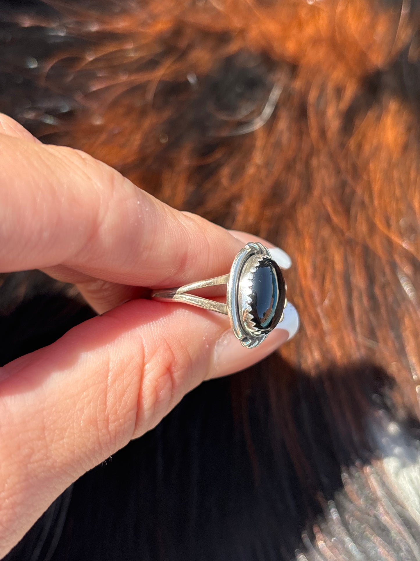 Native American, Hand-Made, Black Onyx & Sterling Silver Ring