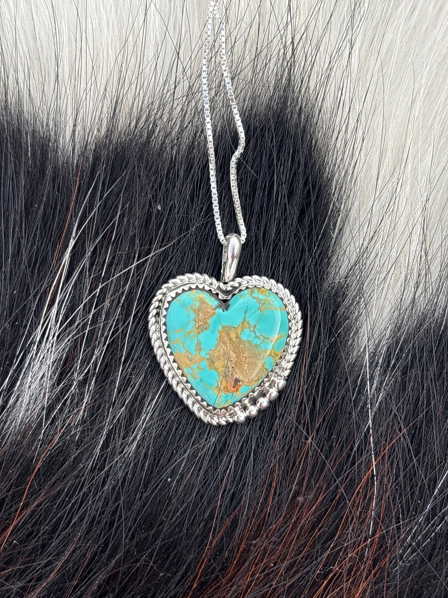 Native American, Hand-Made, Turquoise & Sterling Silver Heart Necklace