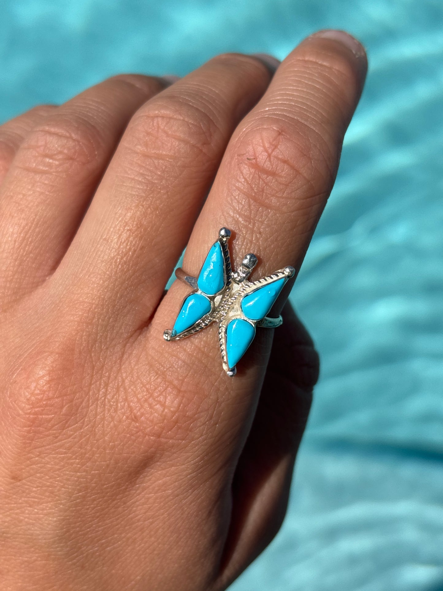 Native American, Hand-Made, Turquoise & Sterling Silver Butterfly Ring