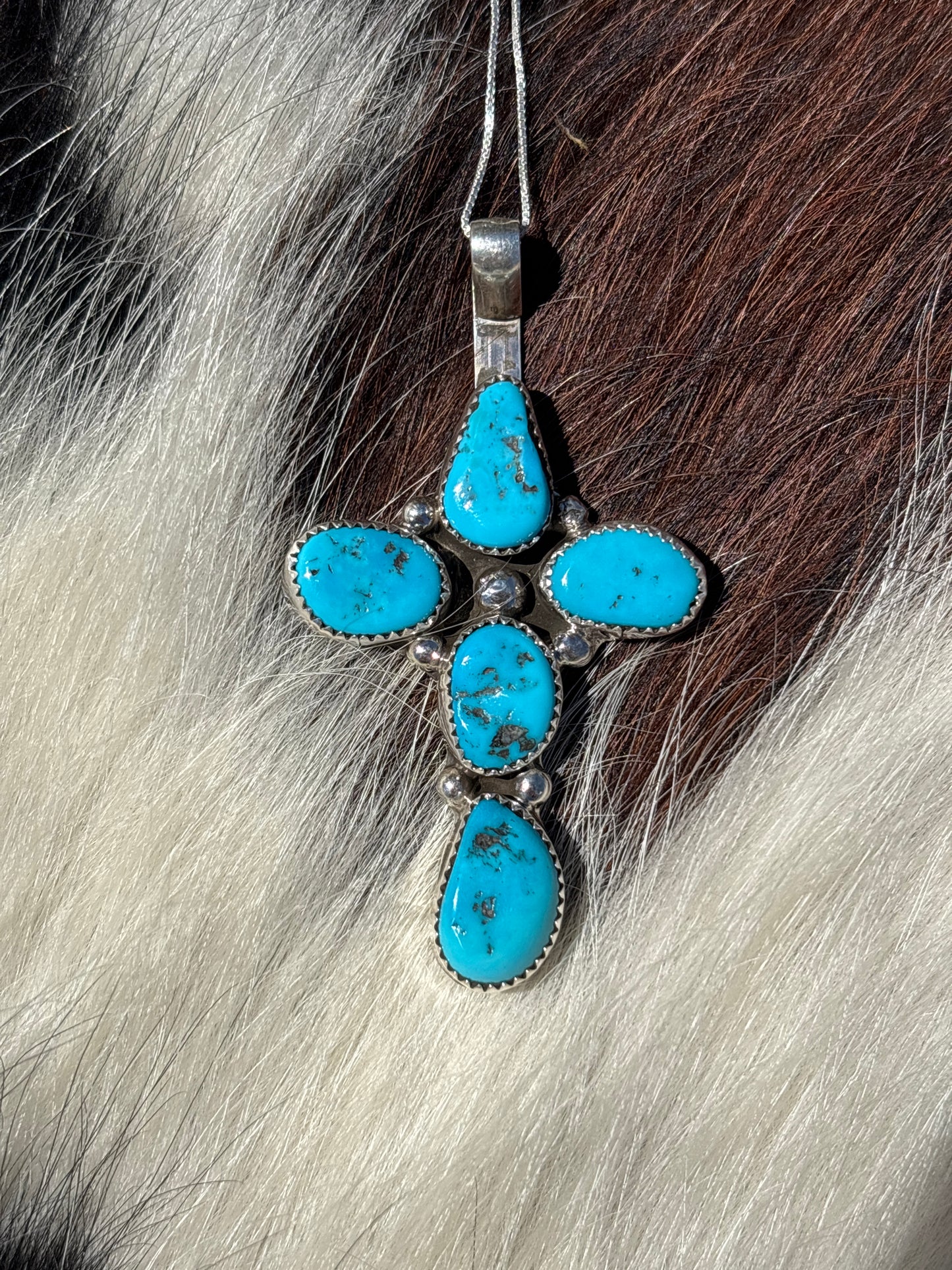Native American, Hand-Made, Turquoise & Sterling Silver Cross Necklace