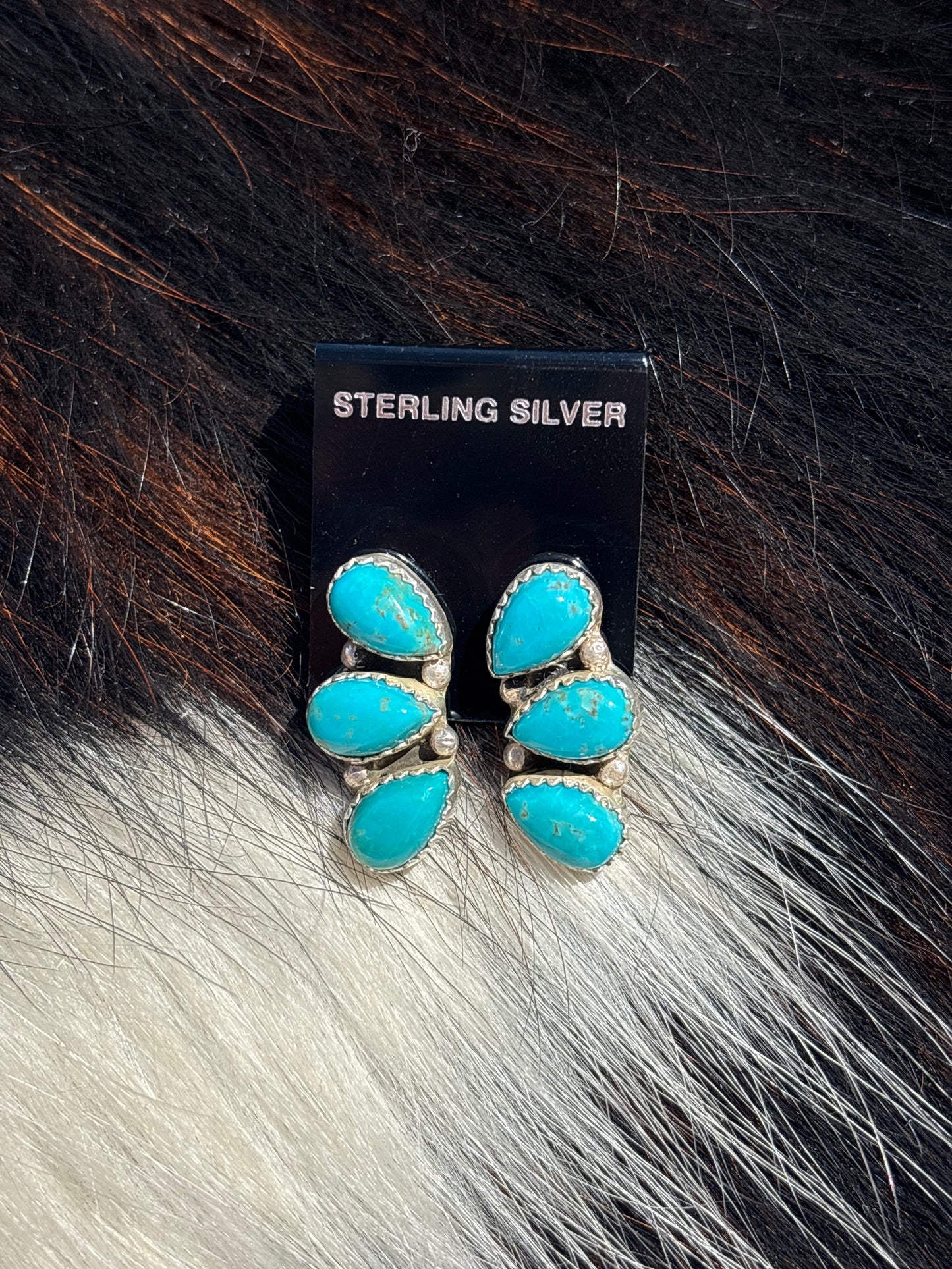 Native Made, Turquoise & Sterling Silver Cluster Earrings