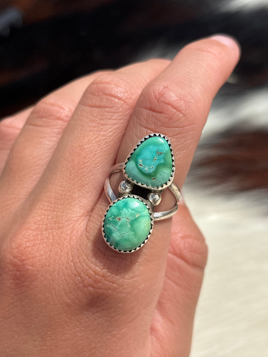 Native American, Hand-Made, Emerald Valley Turquoise & Sterling Silver Ring