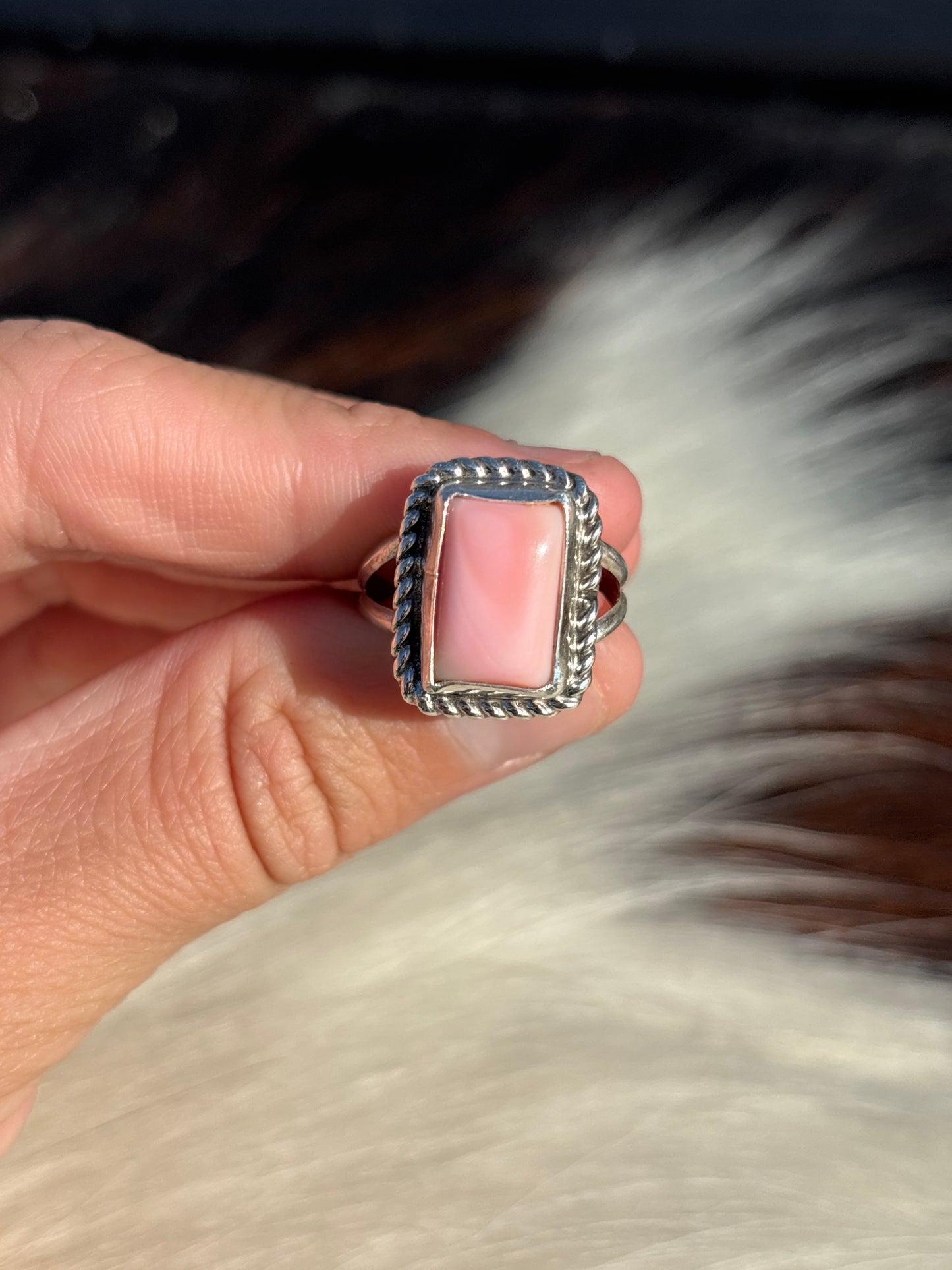 Native American, Hand-Made, Pink Conch & Sterling Silver Ring