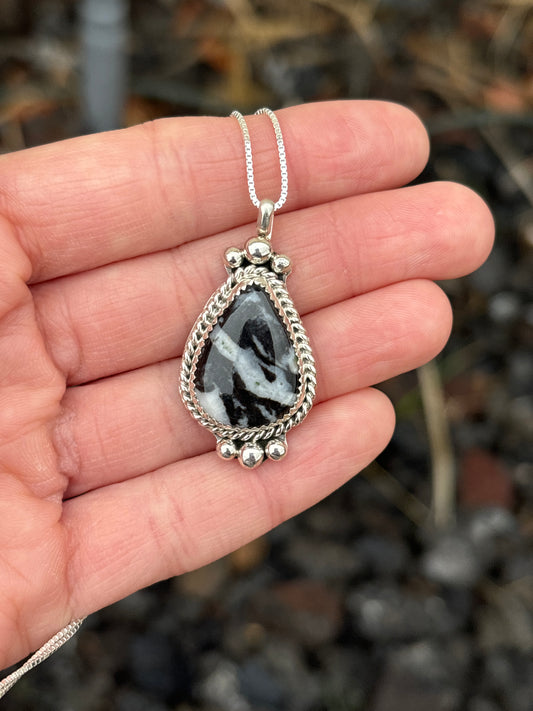 Native American, Hand-Made, Zebra Jasper & Sterling Silver Necklace