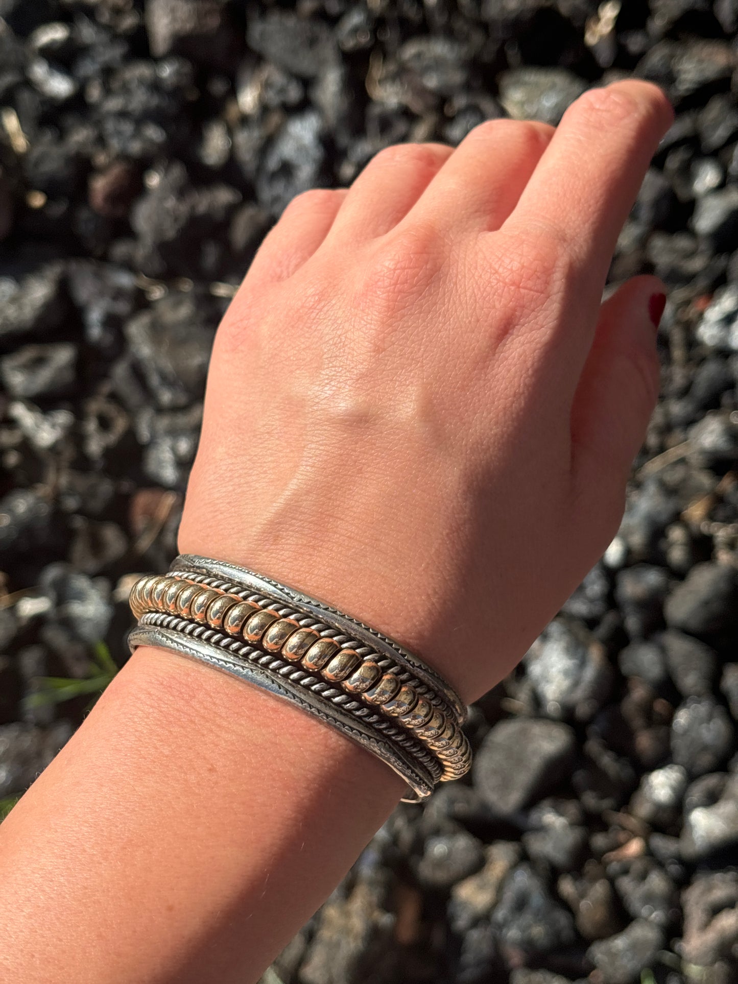 Native American, Hand-Made, Turquoise, 12k gold filled & Sterling Silver Cuff