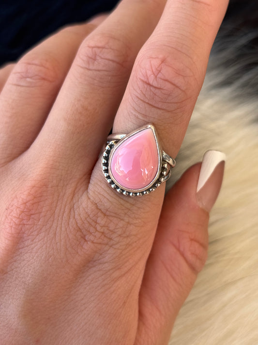 Native American, Hand-Made, Pink Conch & Sterling Silver Ring