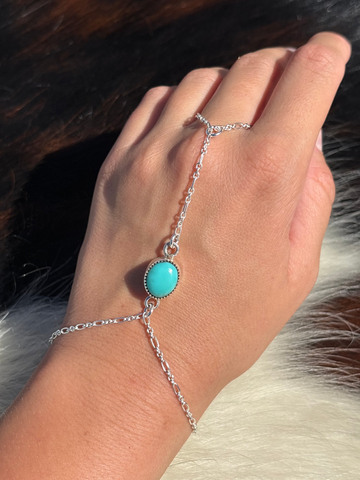 Native American, Handmade, Turquoise & Sterling Silver Hand Chain #1