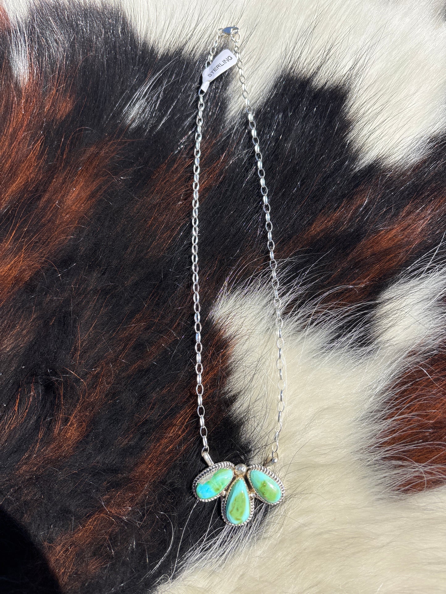 Native American, Hand-Made, Turquoise, Pink Conch & Sterling Silver Necklace