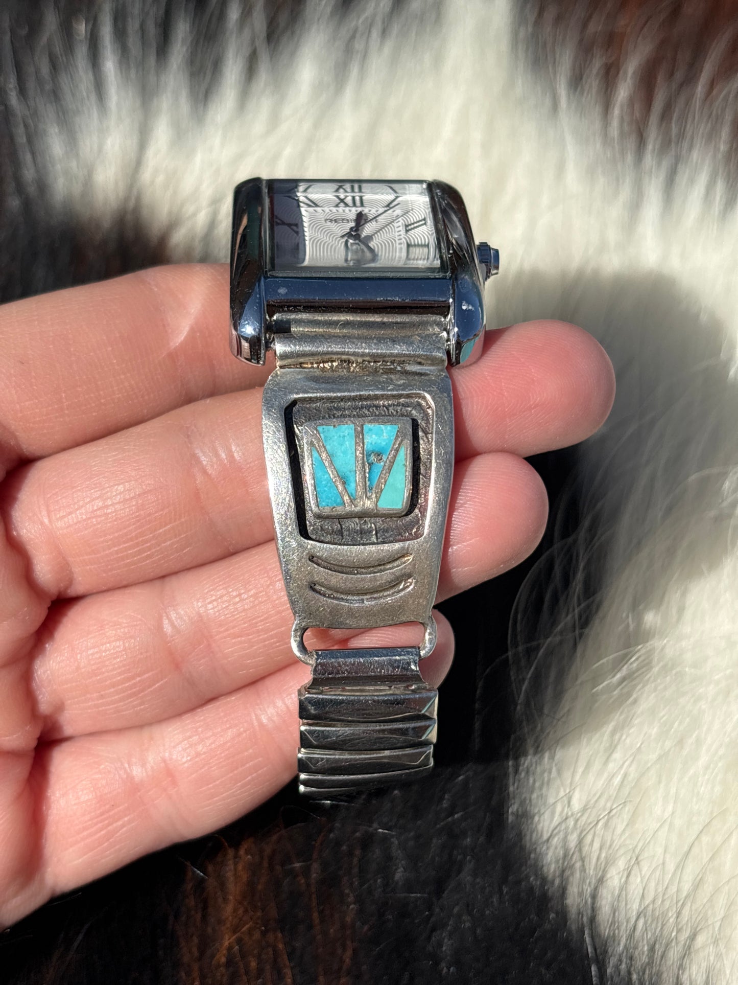 Mens Native American, Handmade, Turquoise & Sterling Silver Watch