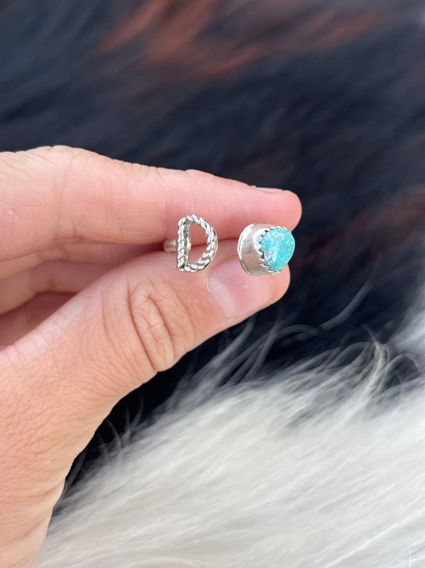 Native American, Hand-Made, Turquoise & Sterling Silver Adjustable Initial Ring