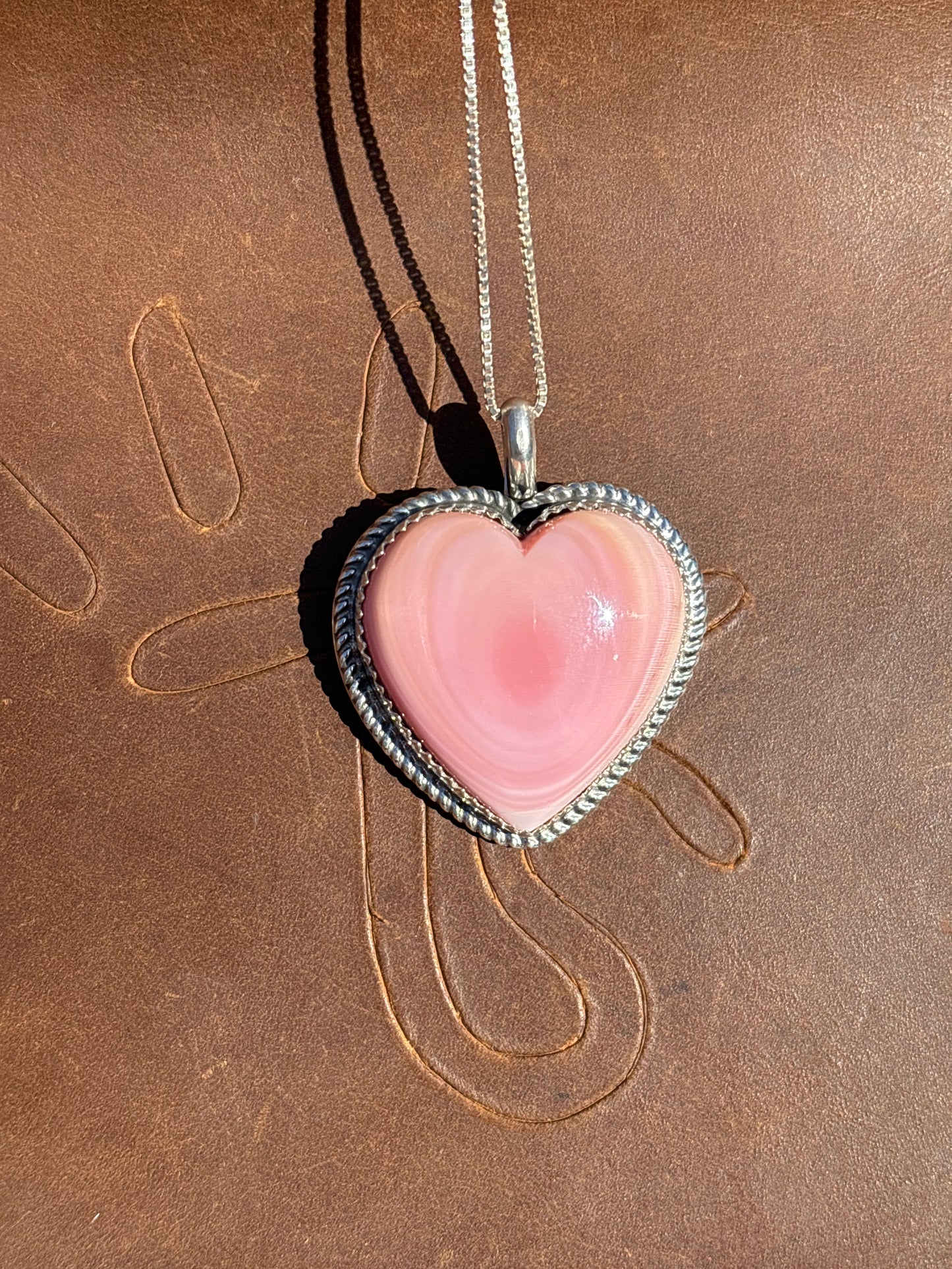 Native American, Hand-Made, Pink Conch & Sterling Silver Heart Necklace