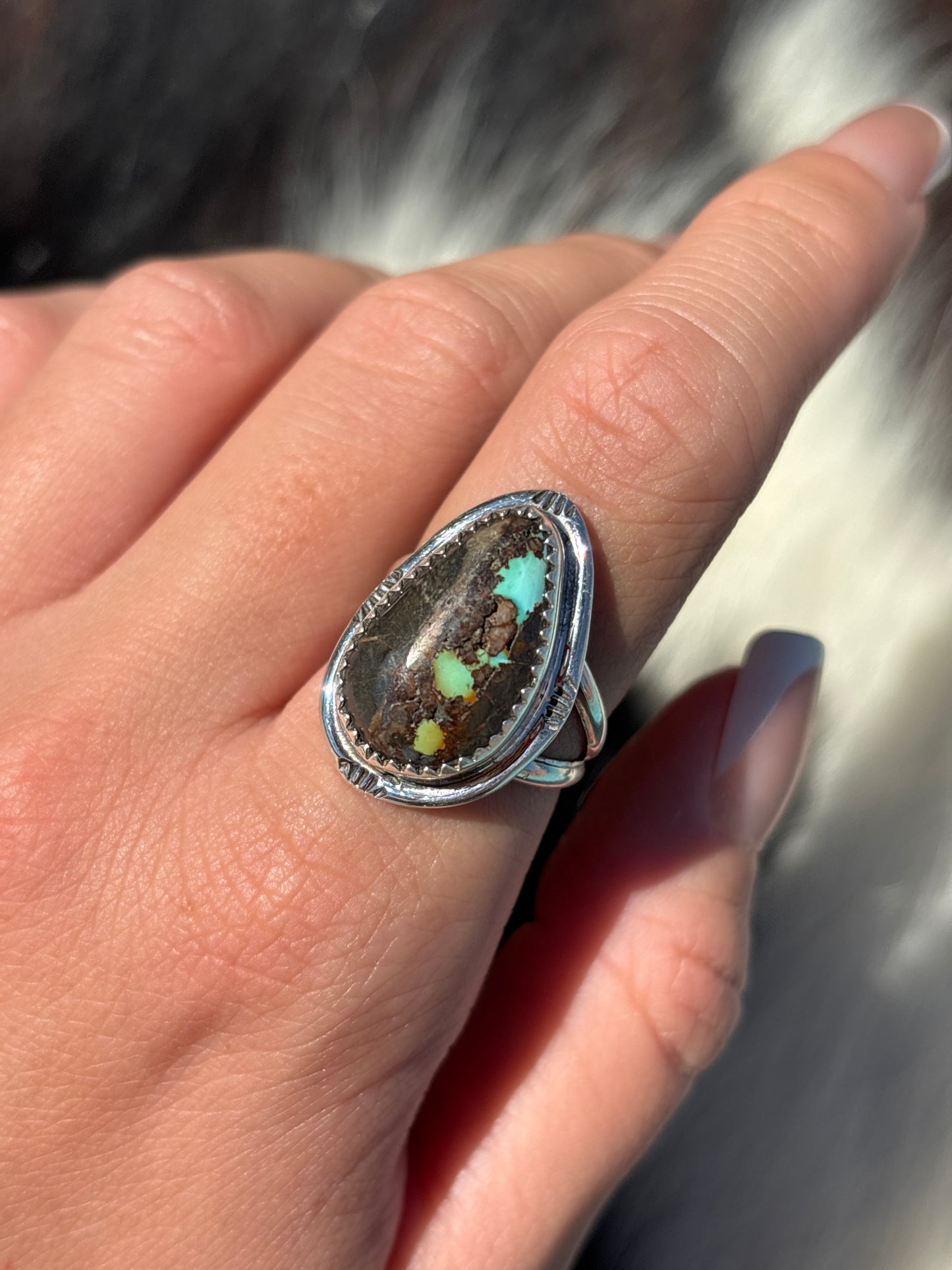 Native American, Hand-Made, Blackjack Turquoise & Sterling Silver Ring