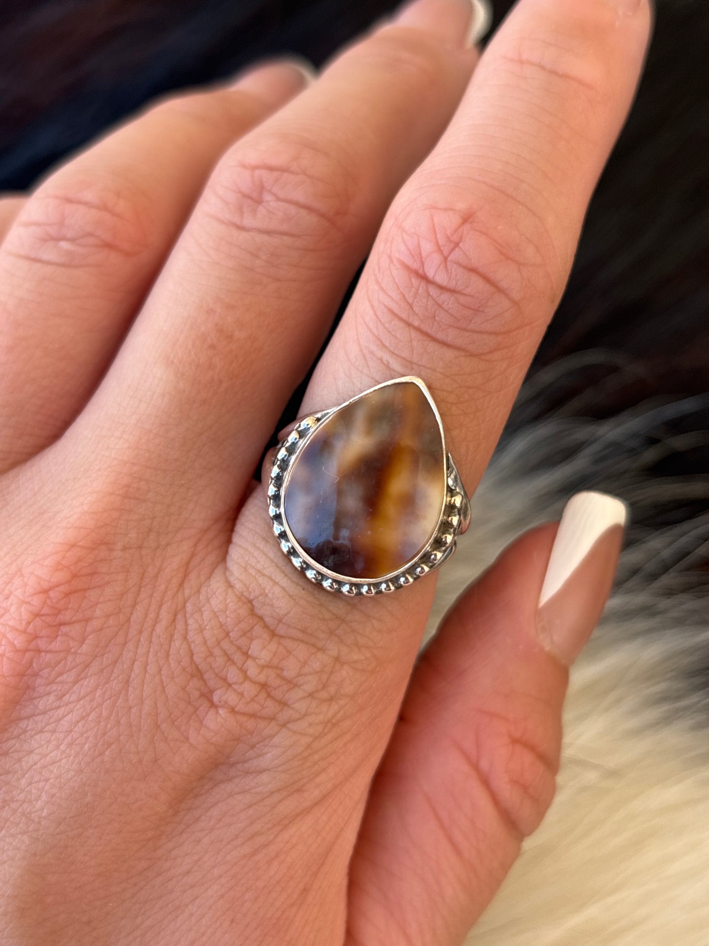 Native American, Hand-Made, Cowrie & Sterling Silver Ring