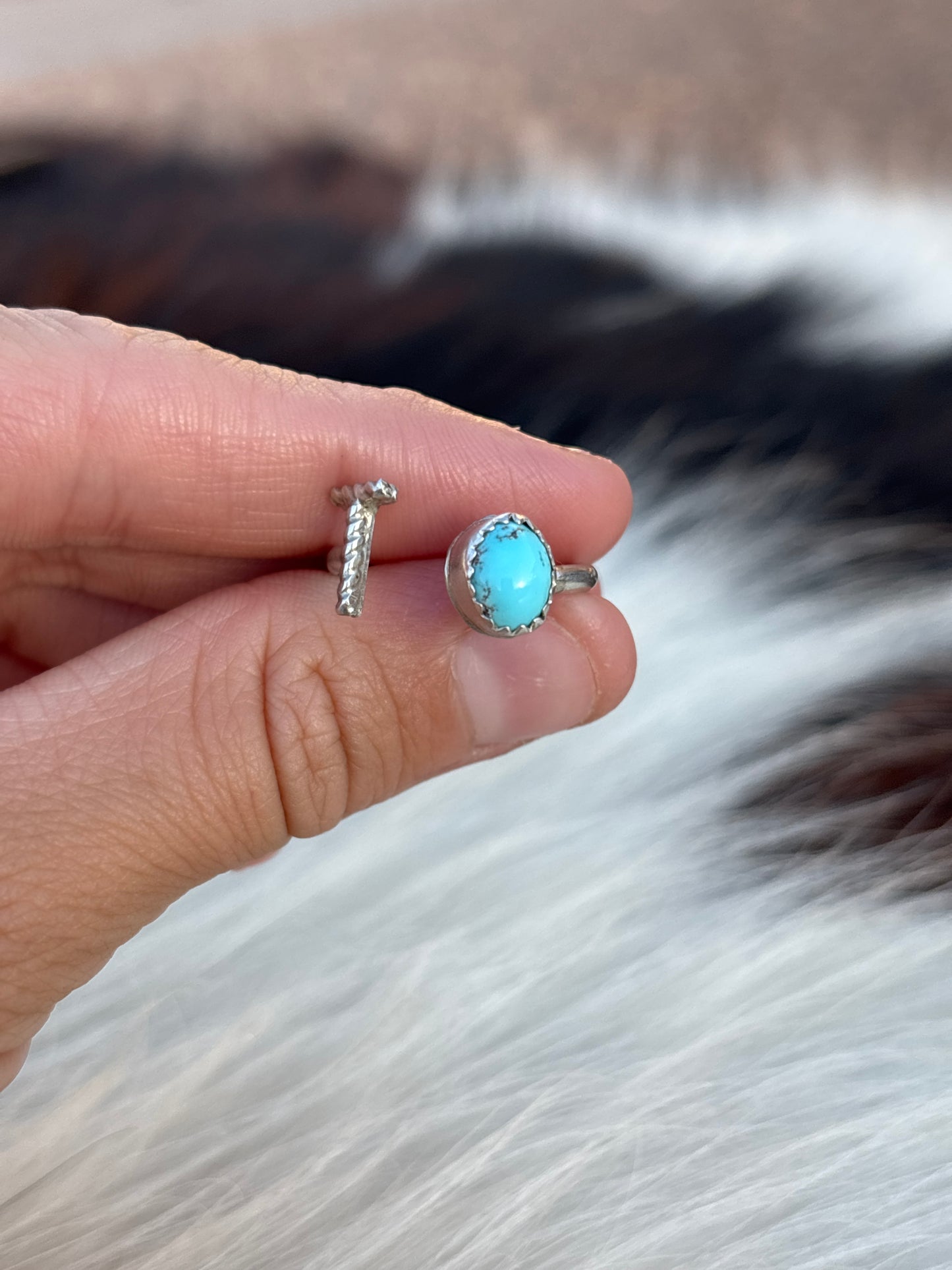 Native American, Hand-Made, Turquoise & Sterling Silver Adjustable Initial Ring