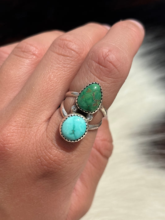 Native American, Hand-Made, Emerald Valley Turquoise & Sterling Silver Ring