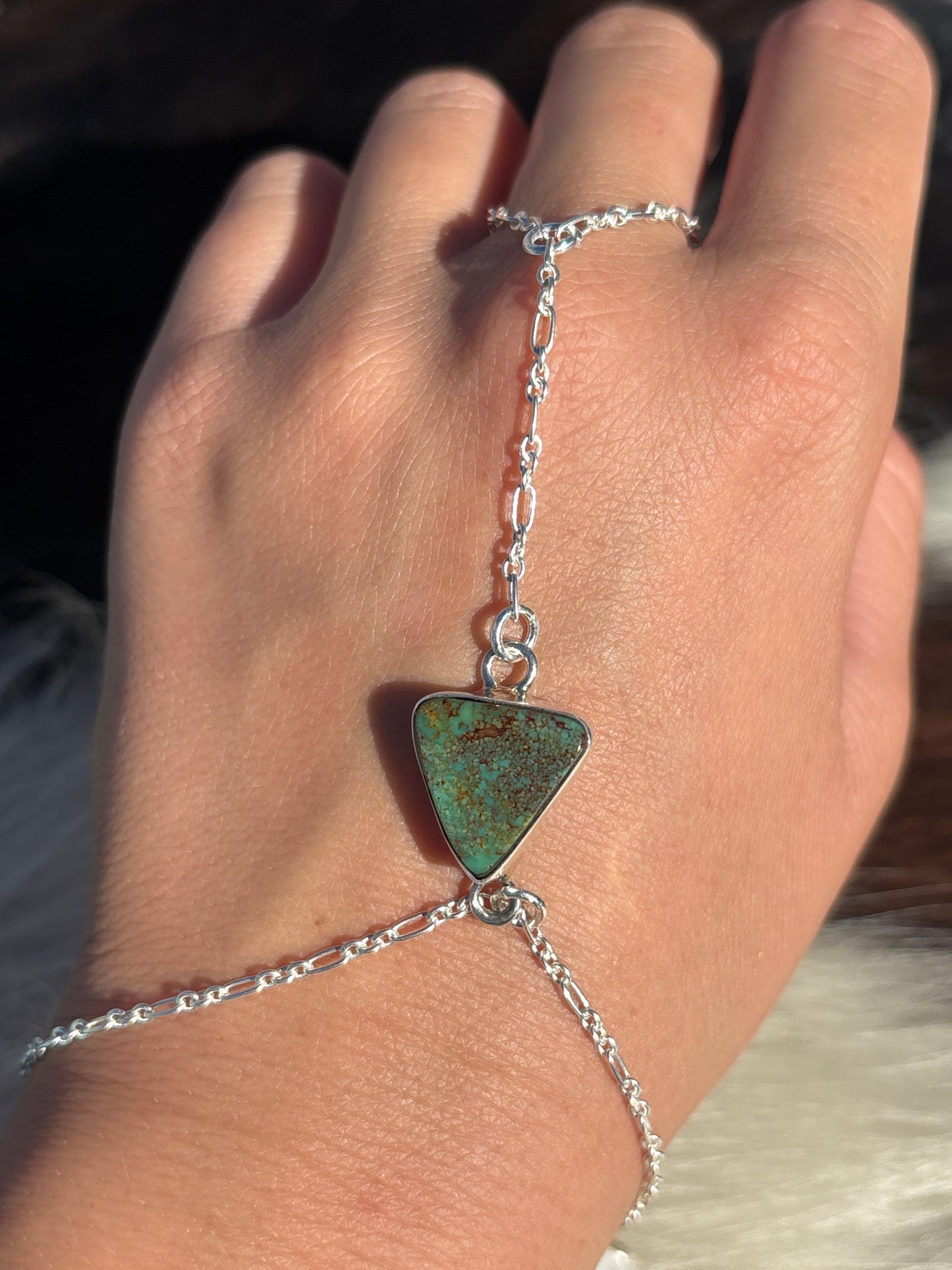 Native American, Handmade, Turquoise & Sterling Silver Hand Chain #13