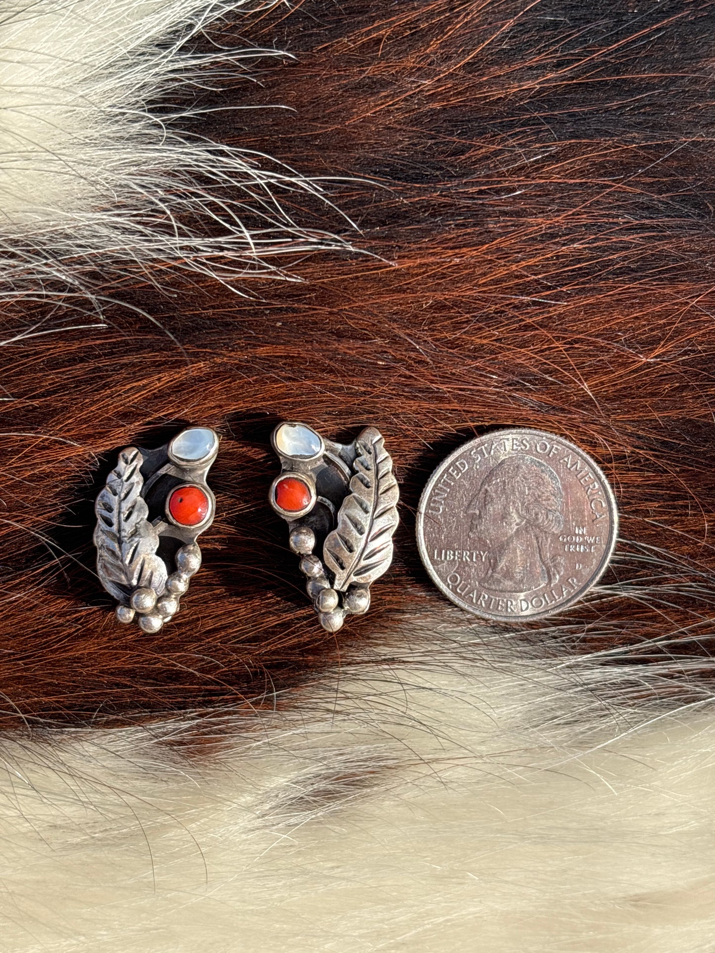 Vintage Native Made, Multi-stone & Sterling Silver Clip on Earrings