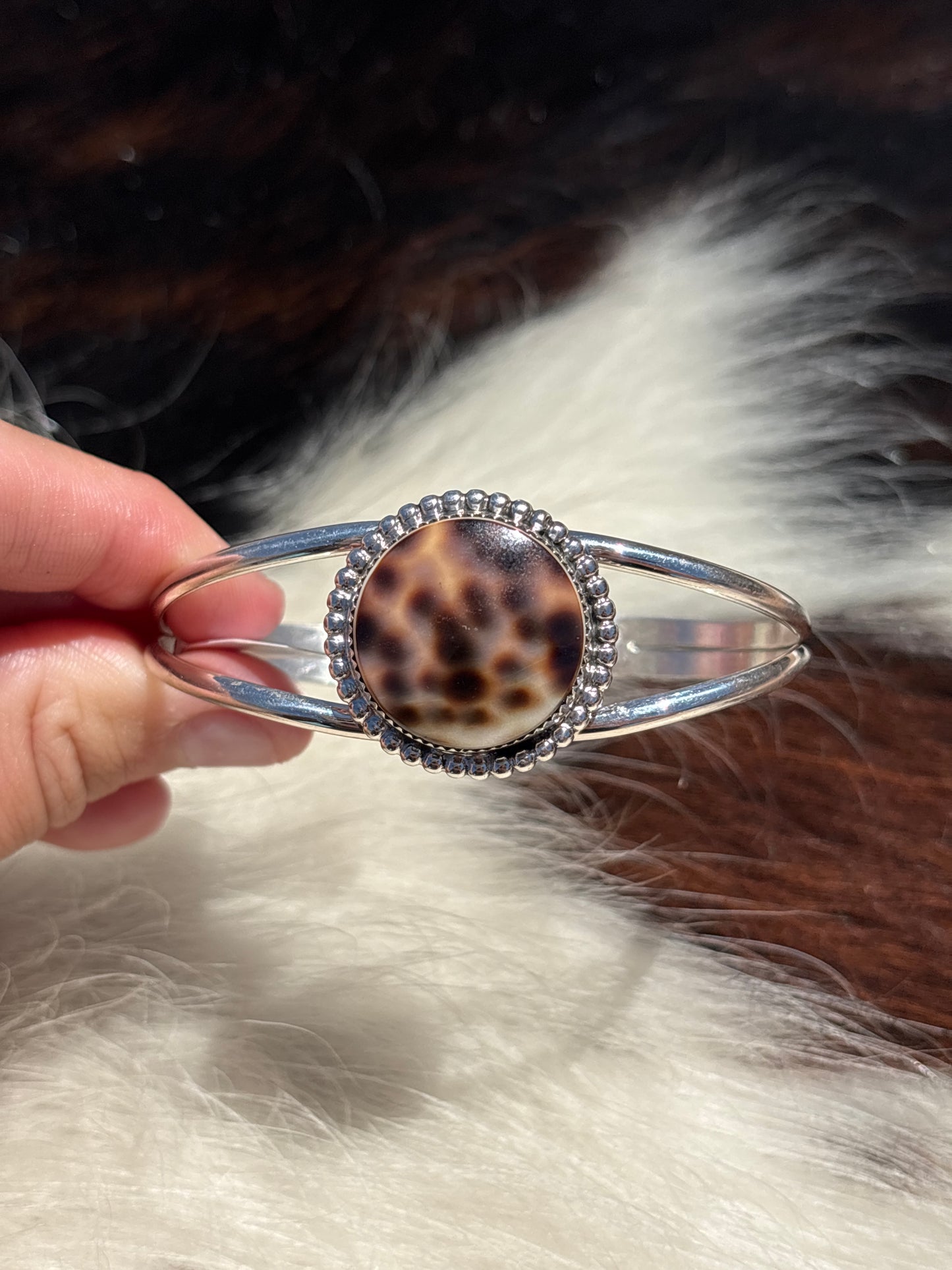 Native American, Handmade, Cowrie & Sterling Silver Cuff