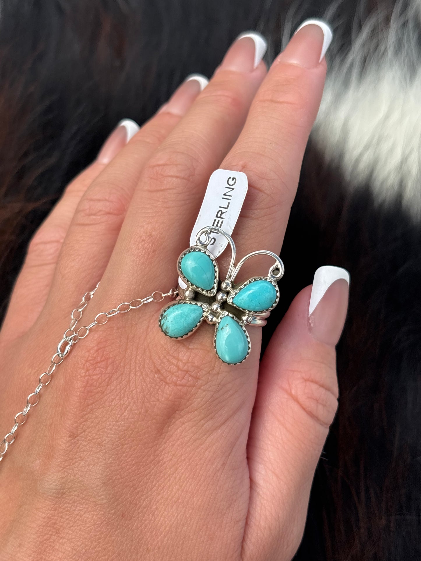 Native American, Hand-Made, Turquoise & Sterling Silver Butterfly Ring