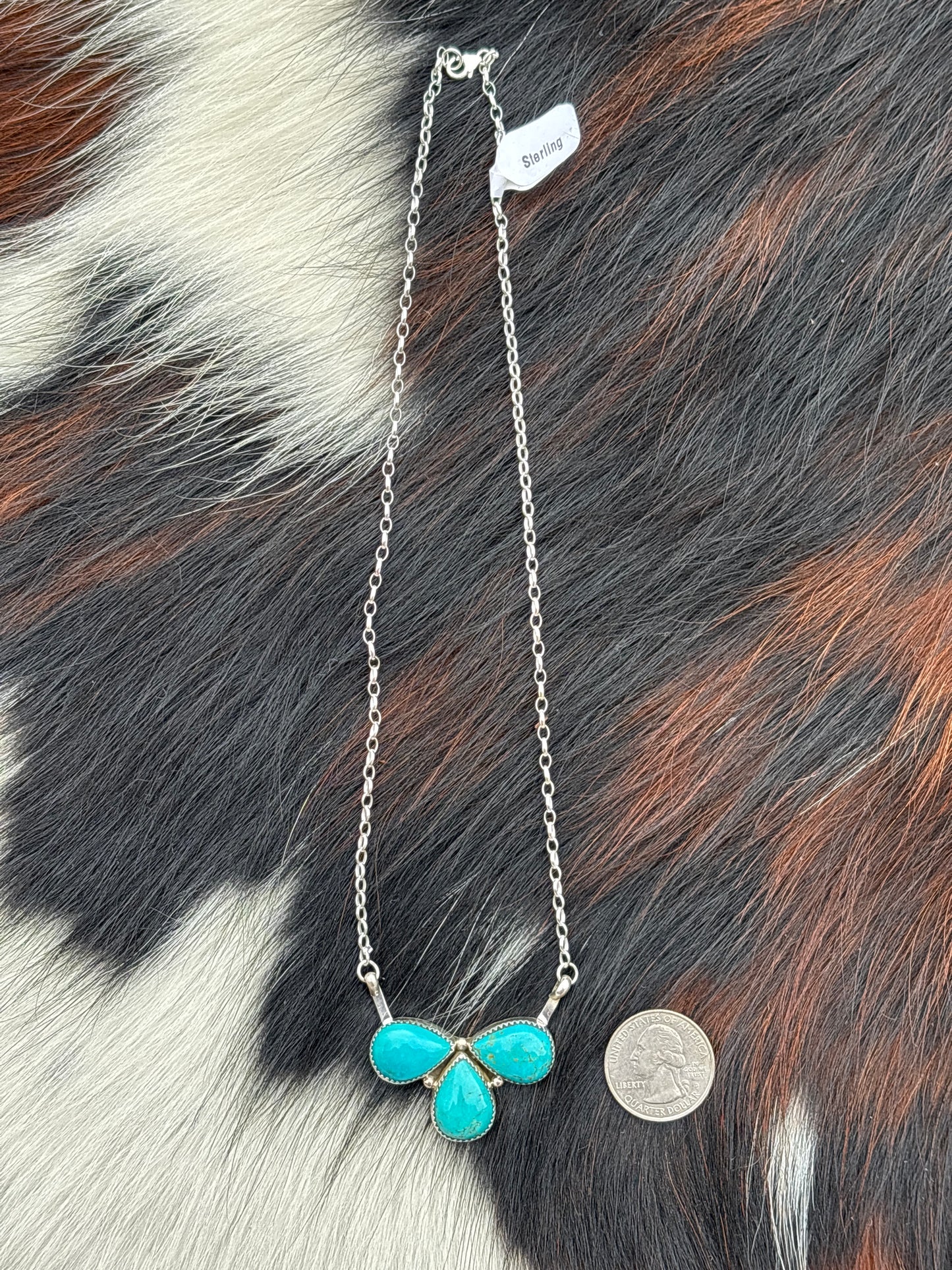 Native American, Hand-Made, Turquoise & Sterling Silver Necklace