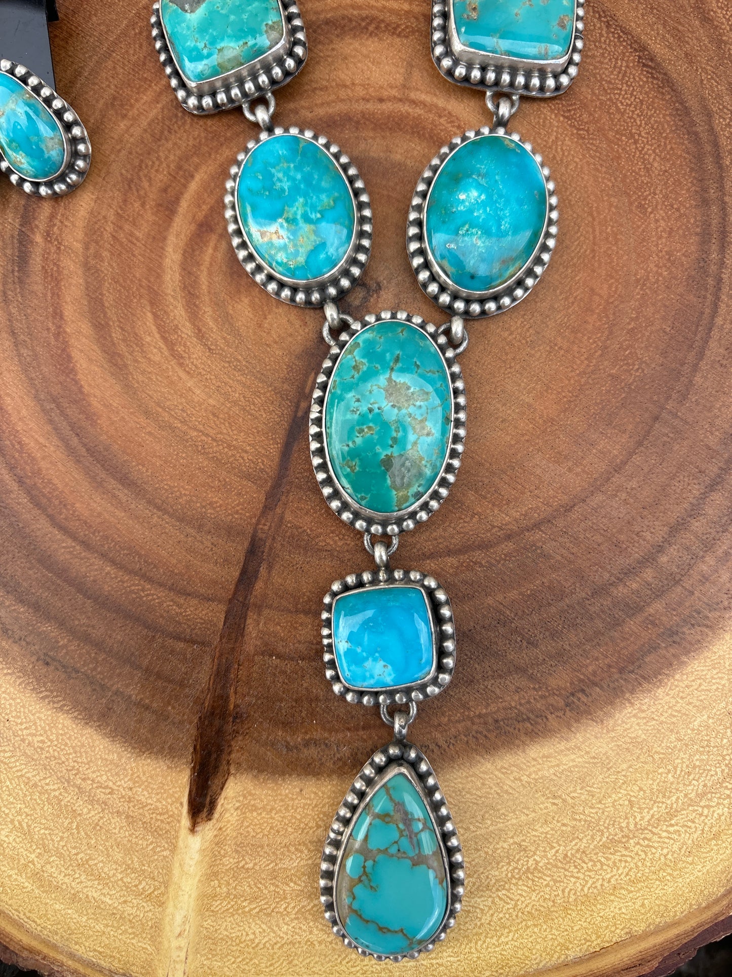 Native American, Hand-Made, Royston Turquoise & Sterling Silver Necklace and Earrings set