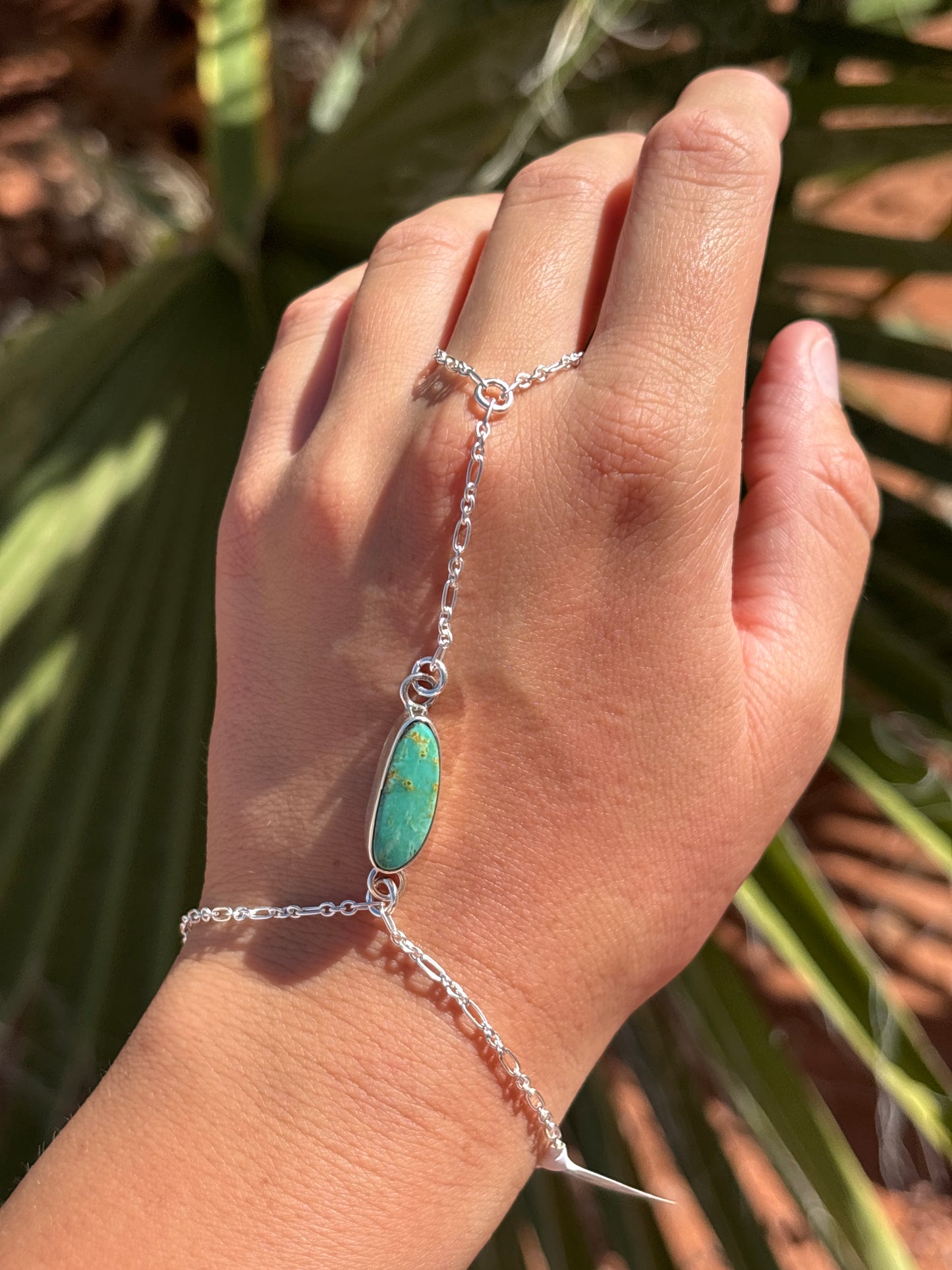 Native American, Handmade, Turquoise & Sterling Silver Hand Chain