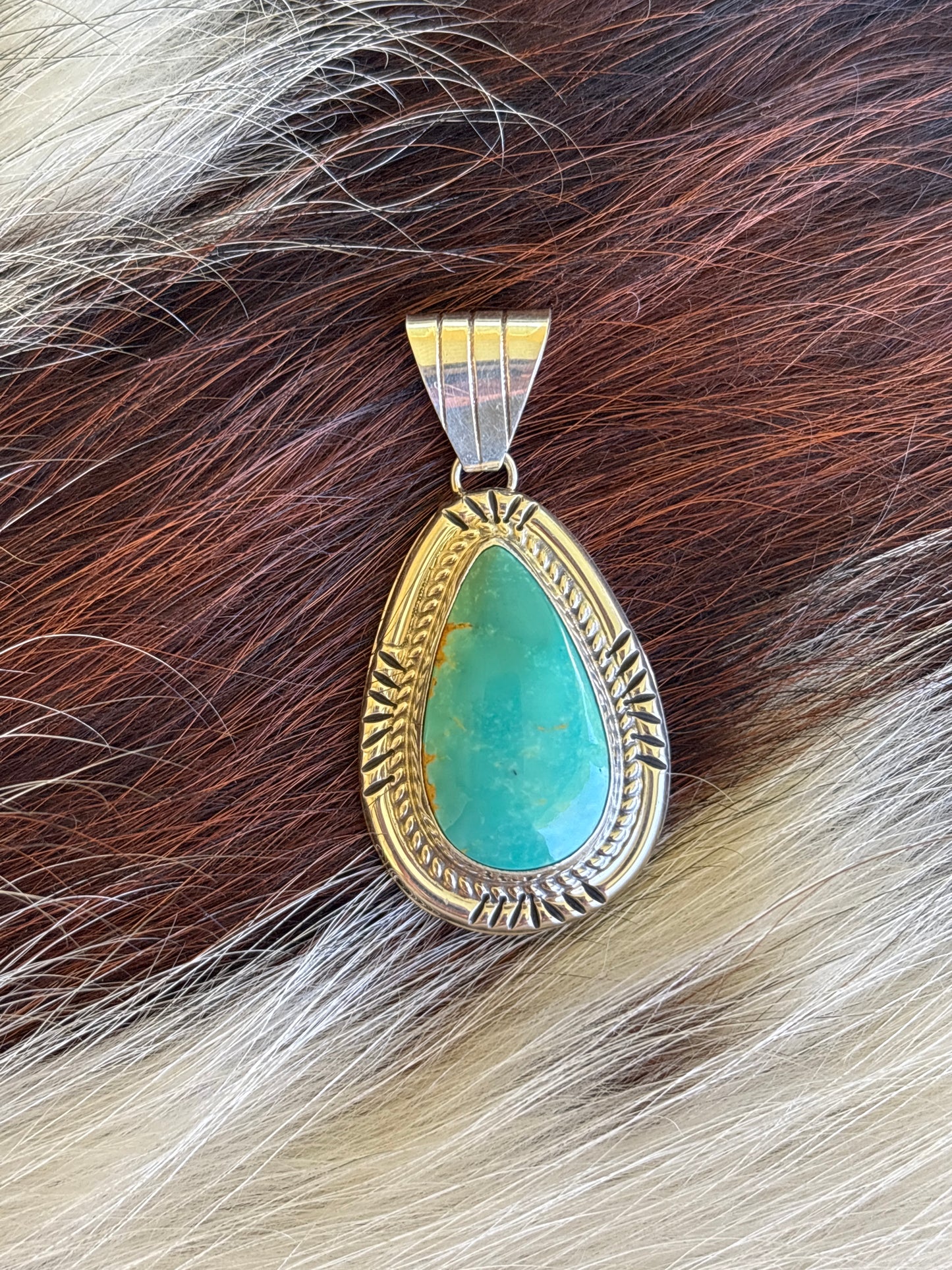 Native American, Hand-Made, Turquoise & Sterling Silver Pendant