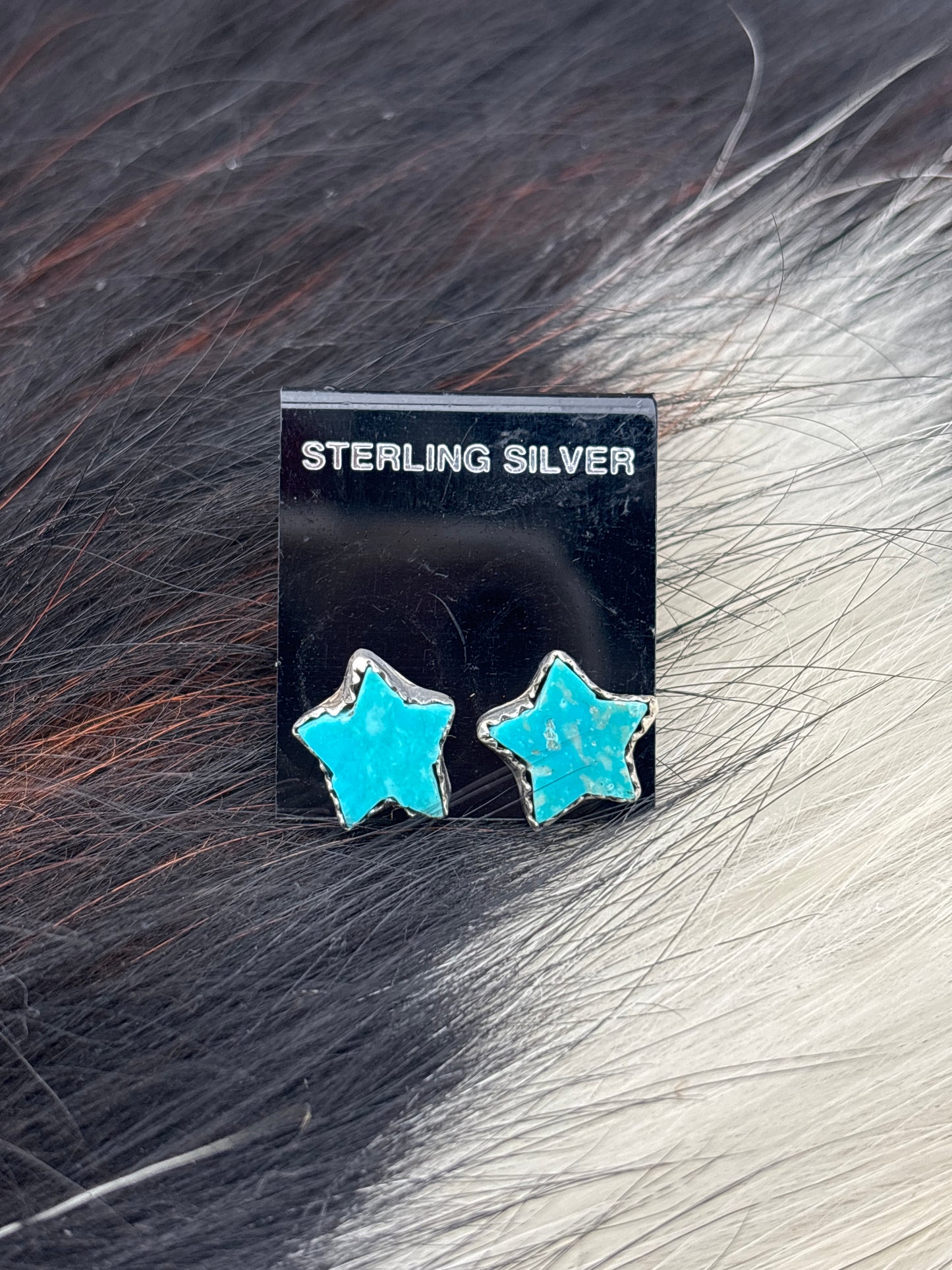 Native Made, Turquoise & Sterling Silver Star Earrings