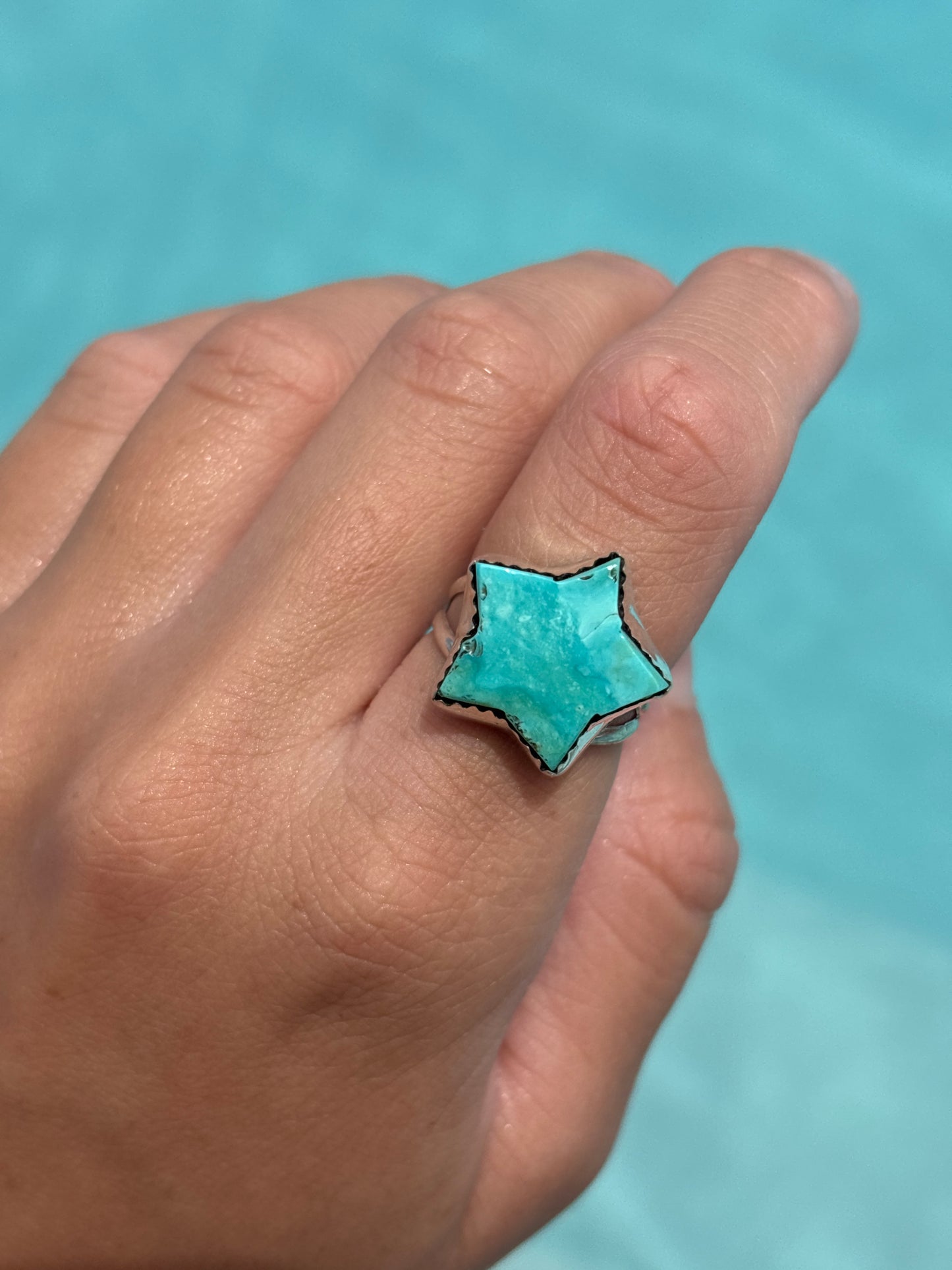 Native American, Hand-Made, Turquoise & Sterling Silver Star Ring