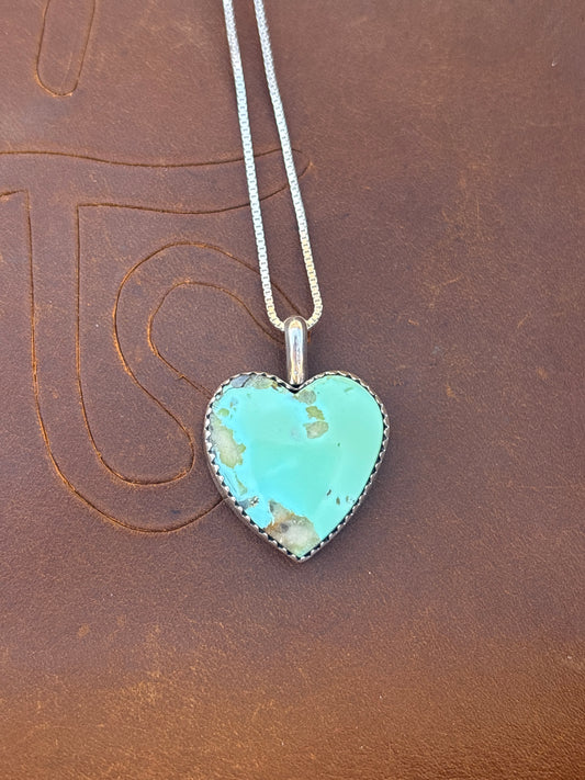Native American, Hand-Made, Turquoise & Sterling Silver Heart Necklace