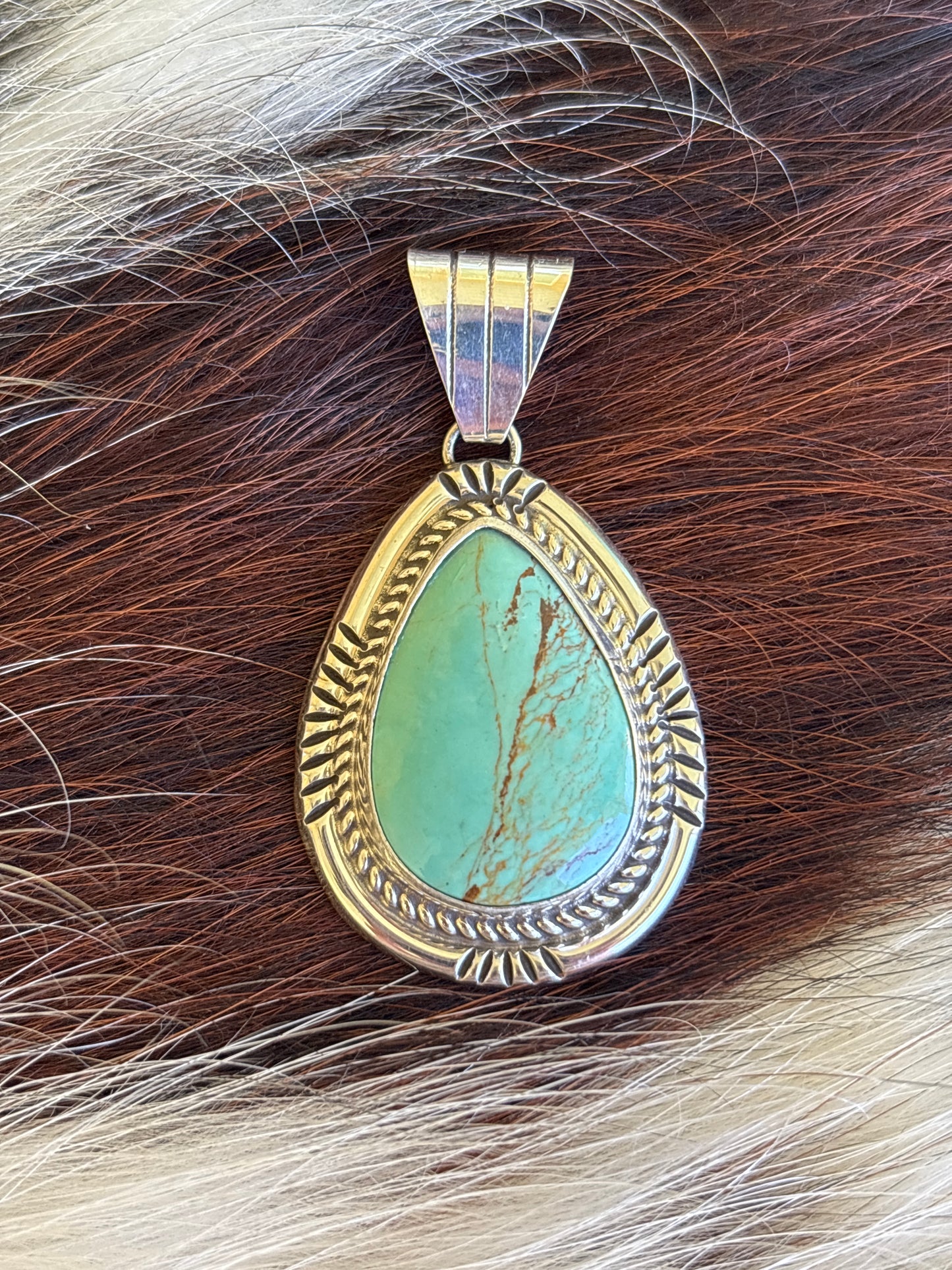 Native American, Hand-Made, Turquoise & Sterling Silver Pendant