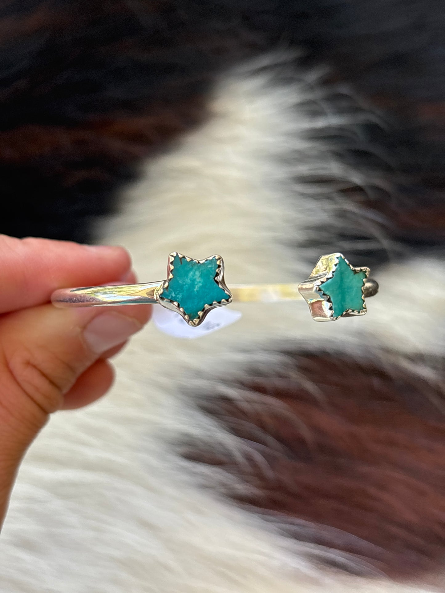 Native American, Handmade, Turquoise & Sterling Silver Star Cuff