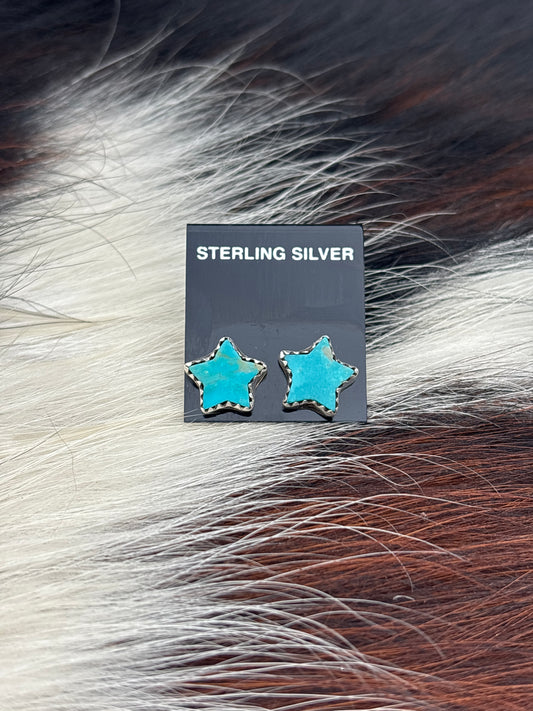 Native Made, Turquoise & Sterling Silver Star Earrings